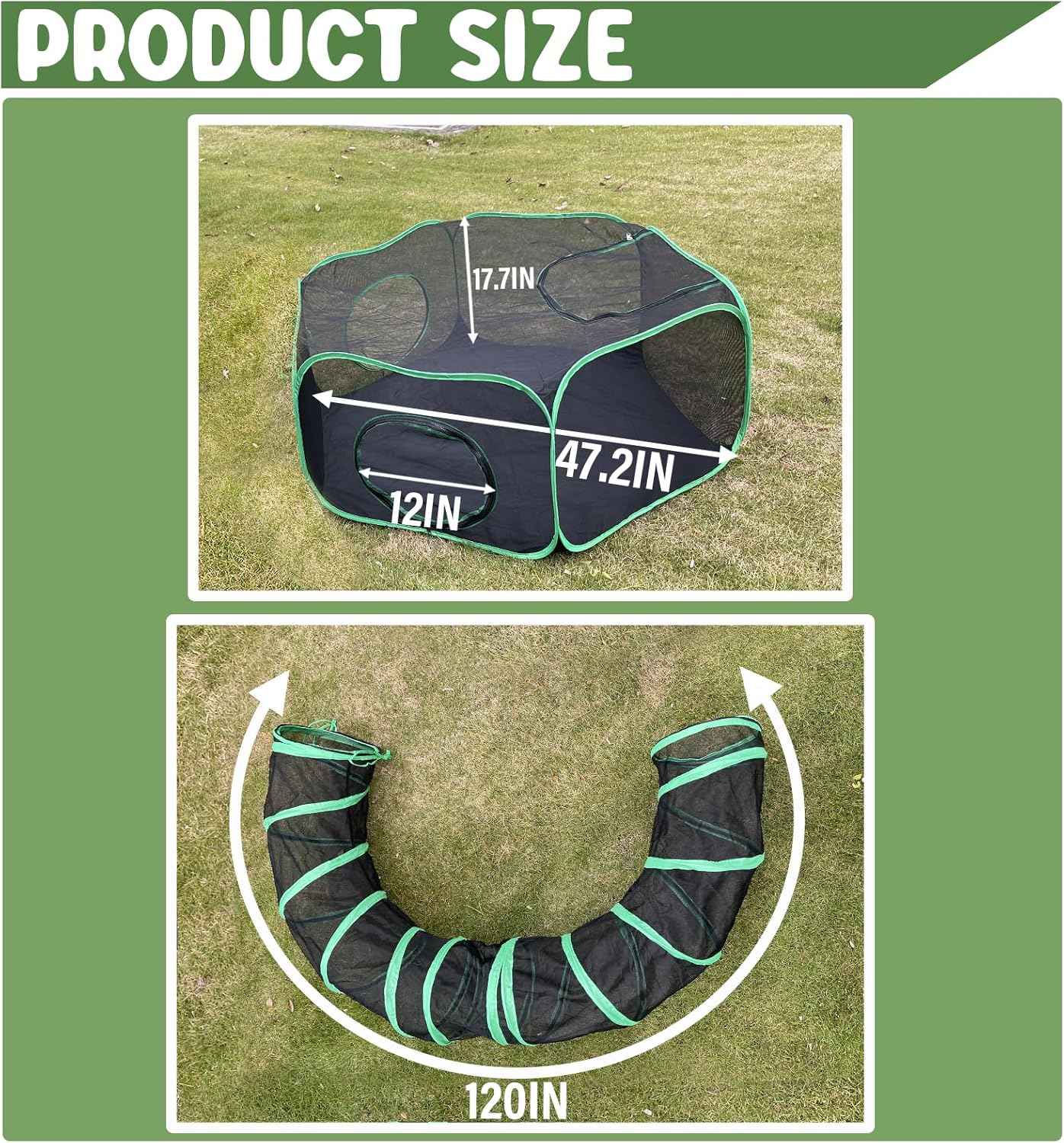 Pawtenda Outdoor Cat Enclosures for Indoor Cats, Portable Cat Tents for Outside, Outdoor Catio, Enclosed Cat Playpen with Tunnel, Pet Tents for Cats, Rabbit, Puppy and Other Small Animal