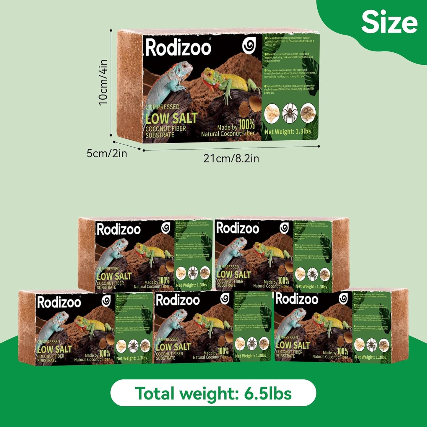 5 Pcs Organic Coconut Fiber Substrate, Biodegradable 100% Natural Coco Soil Brick, Multipurpose Eco-Friendly Terrarium Bedding for Reptiles, Tortoise, Bearded Dragon, Gecko, Snake & Amphibians