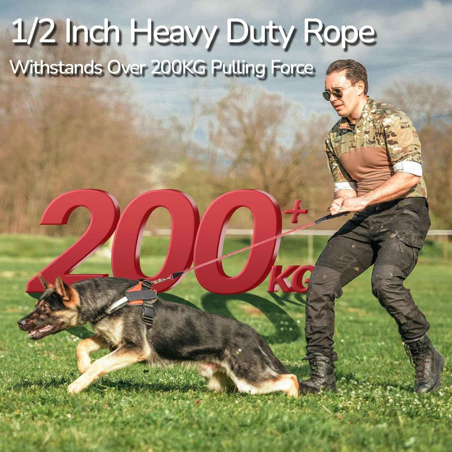Rope Dog Leash 4 FT, 1/2 Inch Heavy Duty Round Dog Leash with Soft Padded Non-Slip Handle, Reflective Nylon Rope & Strong Metal Clip for Medium Large Giant Dogs,Black