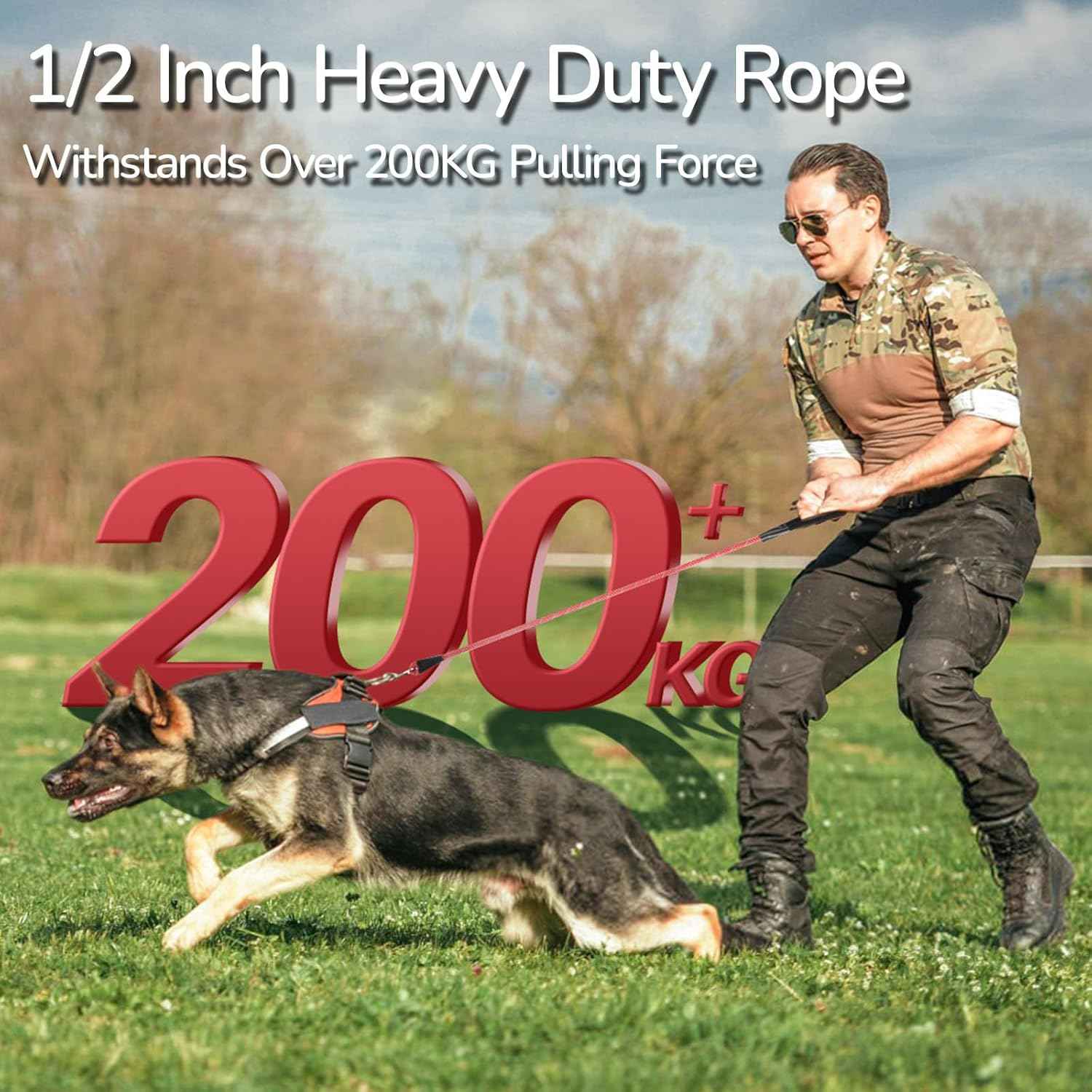 Rope Dog Leash 4 FT, 1/2 Inch Heavy Duty Round Dog Leash with Soft Padded Non-Slip Handle, Reflective Nylon Rope & Strong Metal Clip for Medium Large Giant Dogs,Black