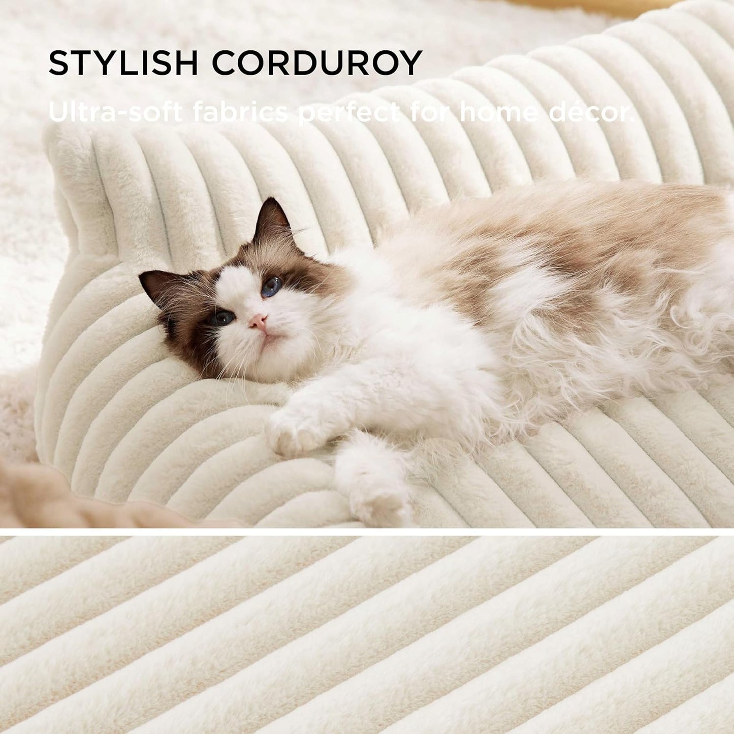 Bedsure Cute Dog Couch for Large Dogs- Fluffy Pet Sofa, Dog Couch Bed with Removable, Washable Cover, Supportive Pet Bed, 36inch, Cream