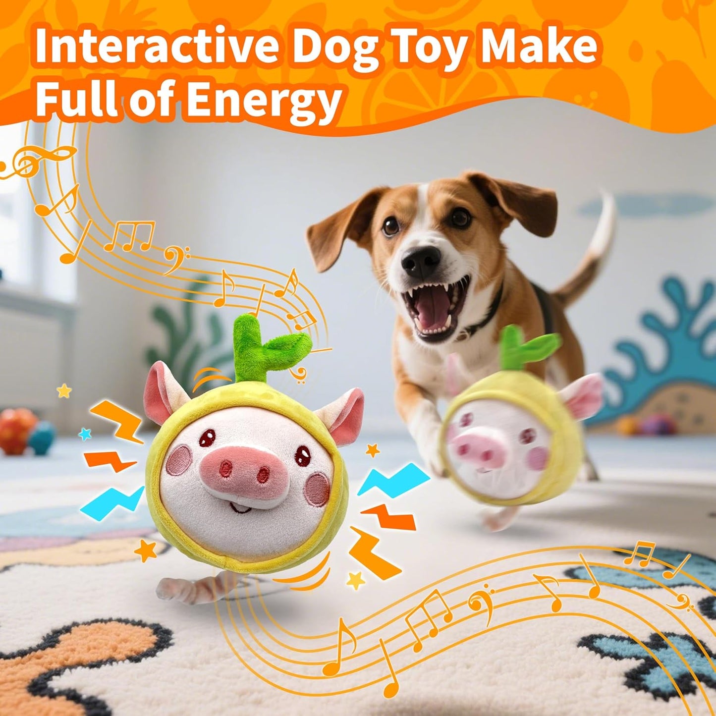 Interactive Dog Toys, Moving Squeaky Dog Toy Ball, Rechargeable Bouncing Rolling Puppy Ball Toy with Jumping Music Talking Mode for Puppy Small Medium Dogs to Keep Them Busy (Pig)