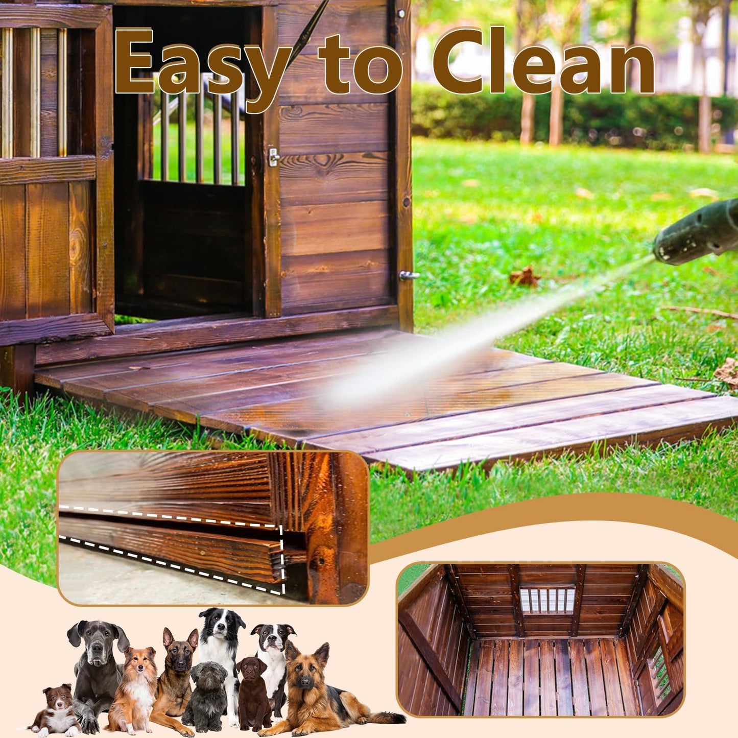 Dog House for Large Dogs Outside with Door and Adjustable Window, Big Dog House Outdoor Weatherproof with Removable Floor, Extra Large Pet House, 7XL