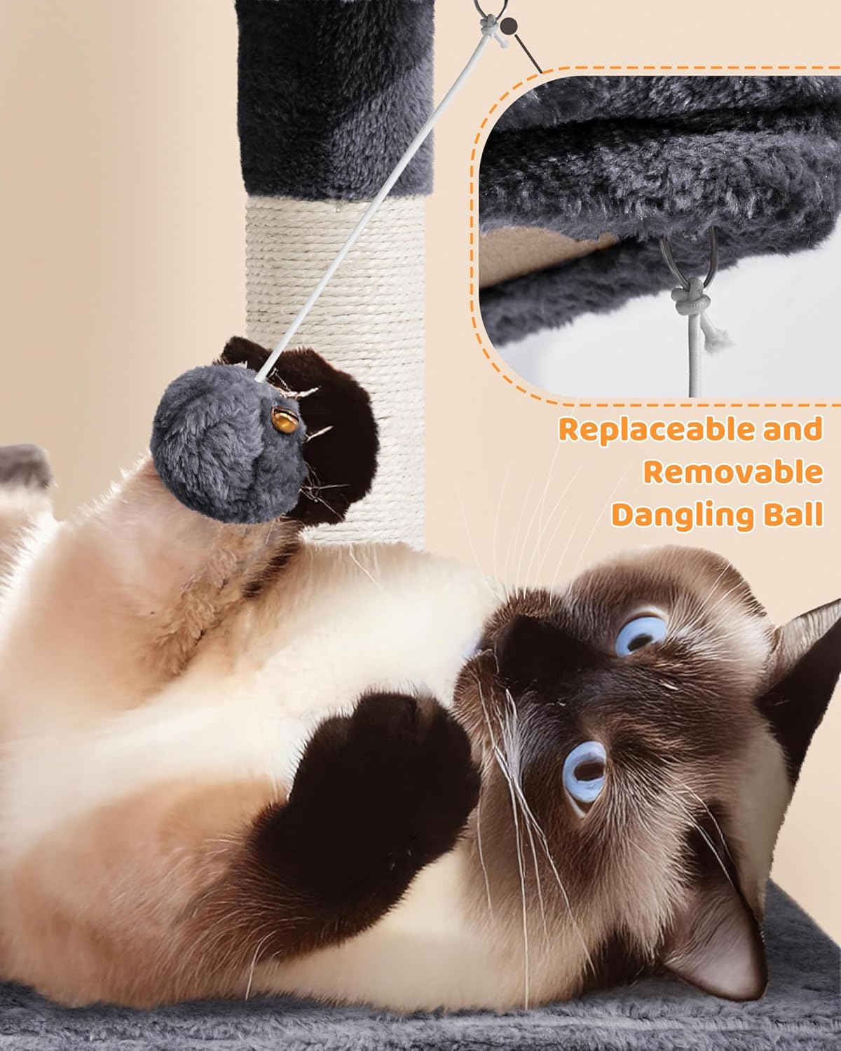 Yaheetech 63in Large Cat Tree for Heavy Cats up to 22lbs, Anti-Wobble Tower with Condo & Hammock, Space-Saving for Indoor Multi-Pet Households, Stops Furniture Scratching
