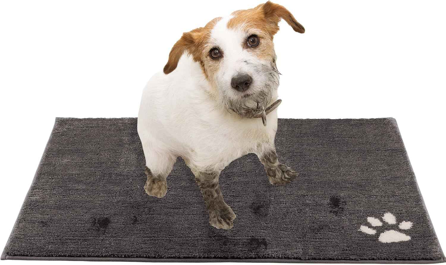 Dog Door Mat - 36x26-Inch Large Entryway Rug with Non-Slip Back - Super Absorbent Microfiber Dog Mat for Muddy Paws, Wet Shoes, and Dog Bowls - Machine Washable Mud Mats for Dogs by PETMAKER (Gray)