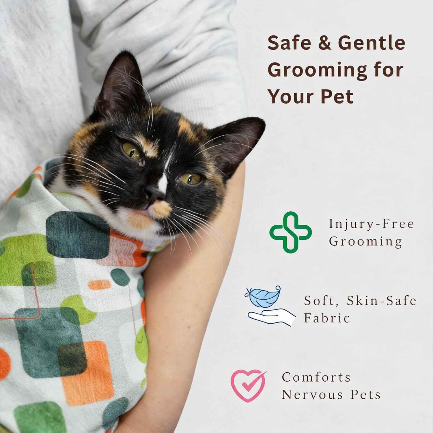 Cat Grooming Wrap, Self-Adherent Cat Wrap for Cutting Nails, Cat Burrito Wrap for Ear Cleaning & Medication, Cat Swaddle Wrap for Teeth Brushing, No-Scratch Cat Restraint for Nail Clipping, M