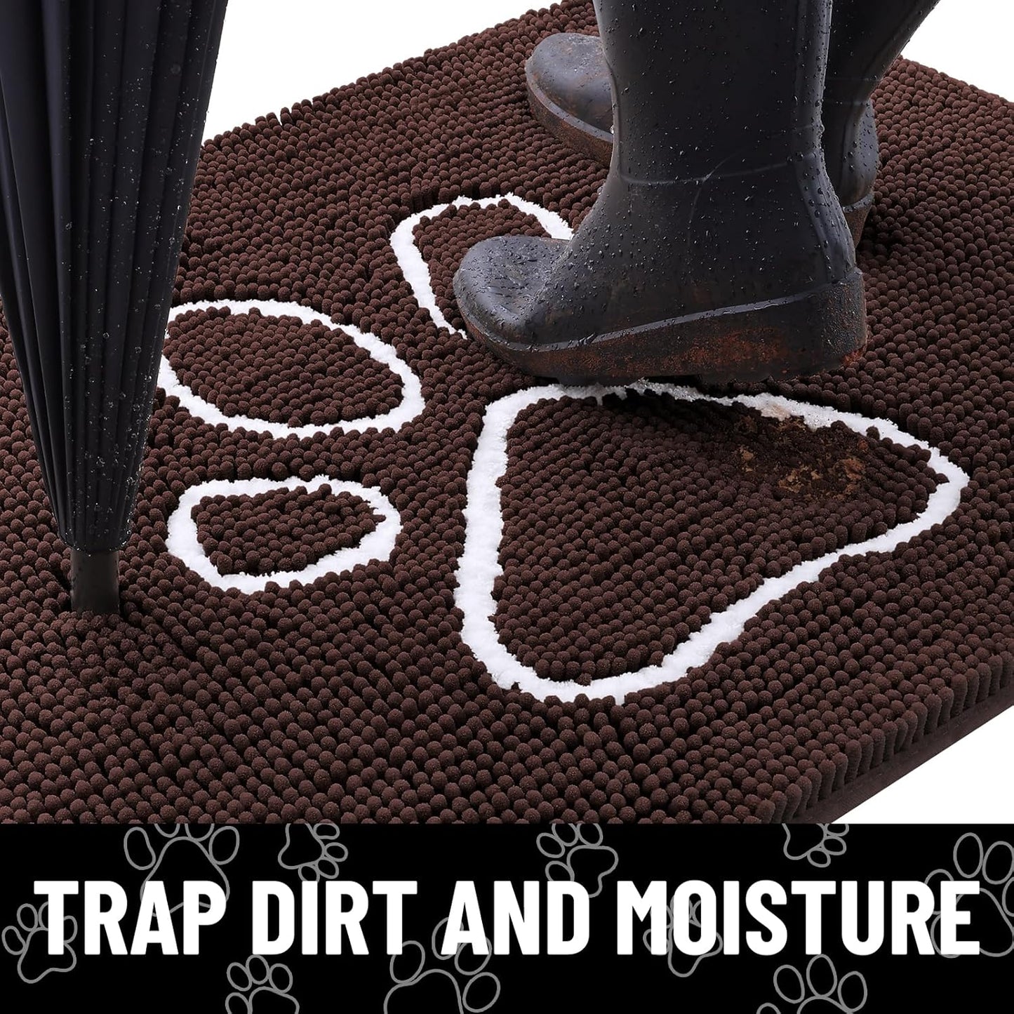 Smiry Dog Door Mat for Muddy Paws, Absorbent Dirt Trapper Non Slip Quick Dry Washable Chenille Mat for Mud Dogs, Entry Rug for Indoor and Outdoor (36x24 Inches, Brown and White)