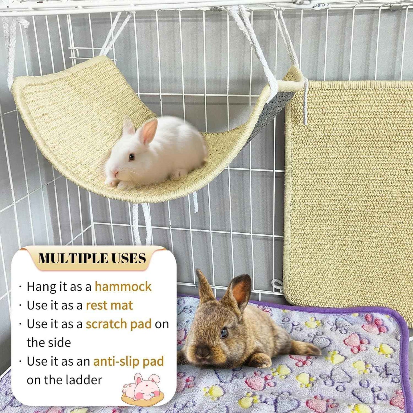 3Pcs Rabbit Scratching Pad 16 ×12'' Natural Sisal Bunny Scratch Pad Sugar Glider Hammock Climbing Cage Mat for Rabbit Bunny Guinea Pig Chinchilla
