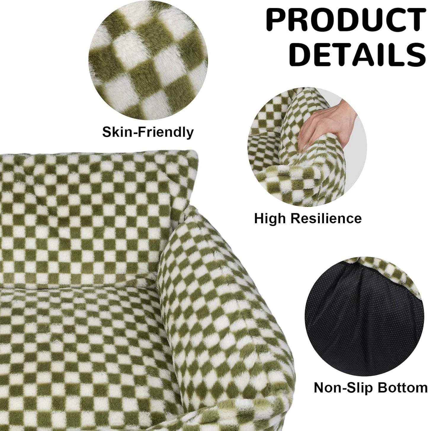 Dog Beds for Small Medium Dogs, Washable Soft Fleece Dog Bed with Removable Cover, Puppy Sofa Bed with Anti-Slip Bottom, Pet Sleeping Bed for Indoor Cats & Dogs Under 23 lbs (Grid Breen)