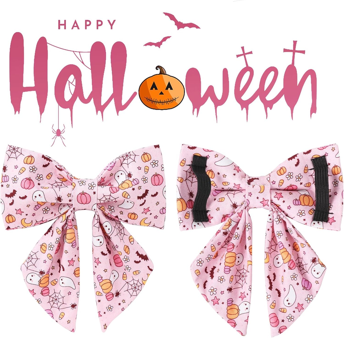 Halloween Dog Collar with Flower, Pink Halloween Puppy Flower Collar with Adjustable Metal Buckle,Fancy Halloween Dog Collar Bowtie Gift for Girl Boy Dog,M