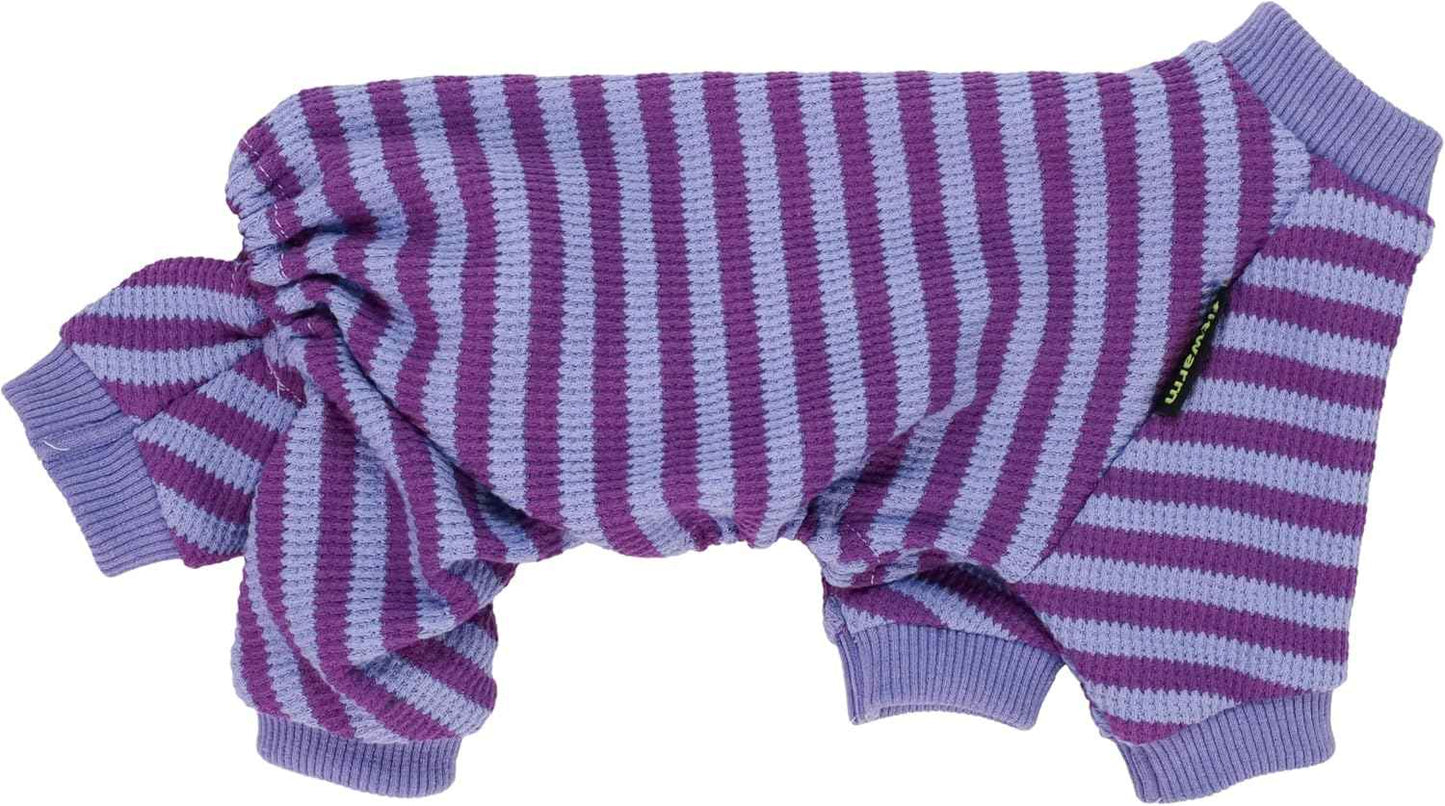 Fitwarm Purple and Violet Striped Dog Pajamas, Waffle Dog Clothes for Small Dogs Girl Boy, Puppy Onesie with Feet, Pet Cat Outfit, XL
