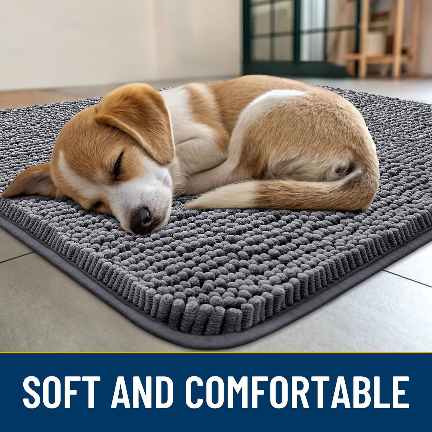 Smiry Dog Door Mat for Muddy Paws 47x32, Absorbs Moisture and Dirt Doormat, Non-Slip Washable Quick Dry Chenille Front Door Mat Indoor Entrance, Entryway Carpet for Inside Floor, Dark Grey