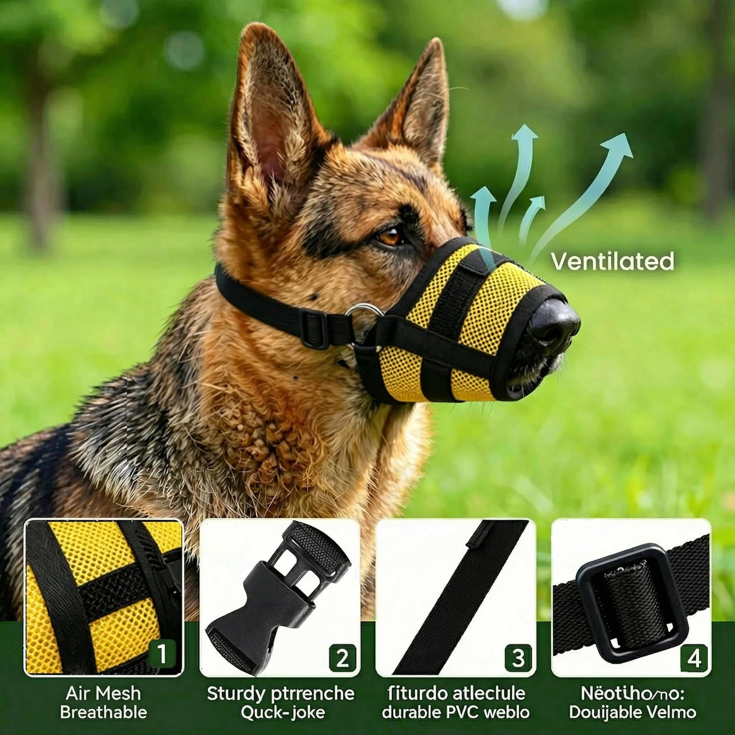 Dog Muzzle,Breathable Allows Panting and Drinking,Adjustable Comfortable Loop Muzzle for Small Medium Large Dogs for Walking Training Grooming Veterinary (Yellow, M for Medium Dogs)