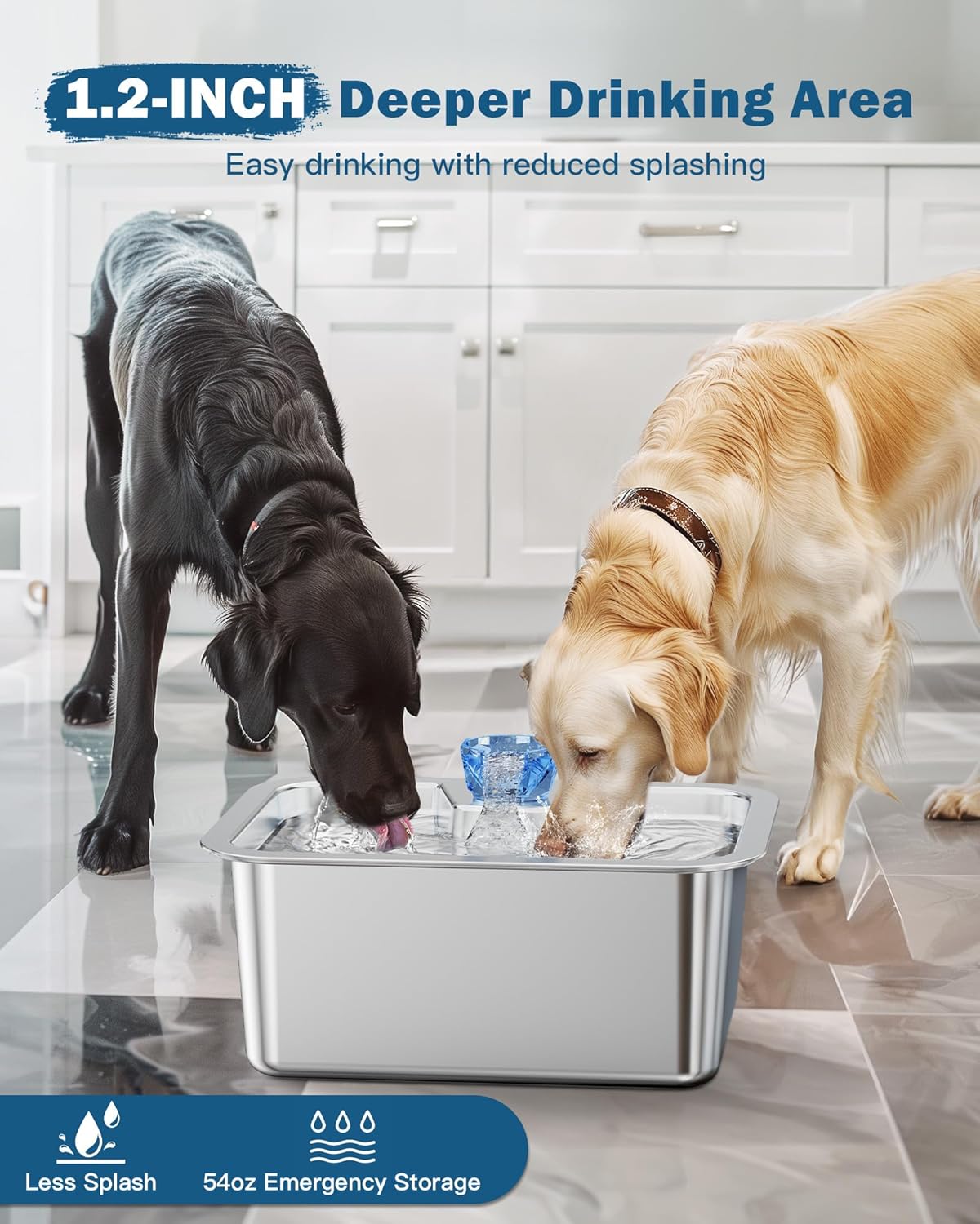 Large Dog Water Fountain Stainless Steel,3 Gallon Extra Big Pet Water Fountain for Large Dogs with 4 Filters,Automatic Dog Water Bowl Dispenser Drinking Fountains,Easy to Clean,Quiet Pump