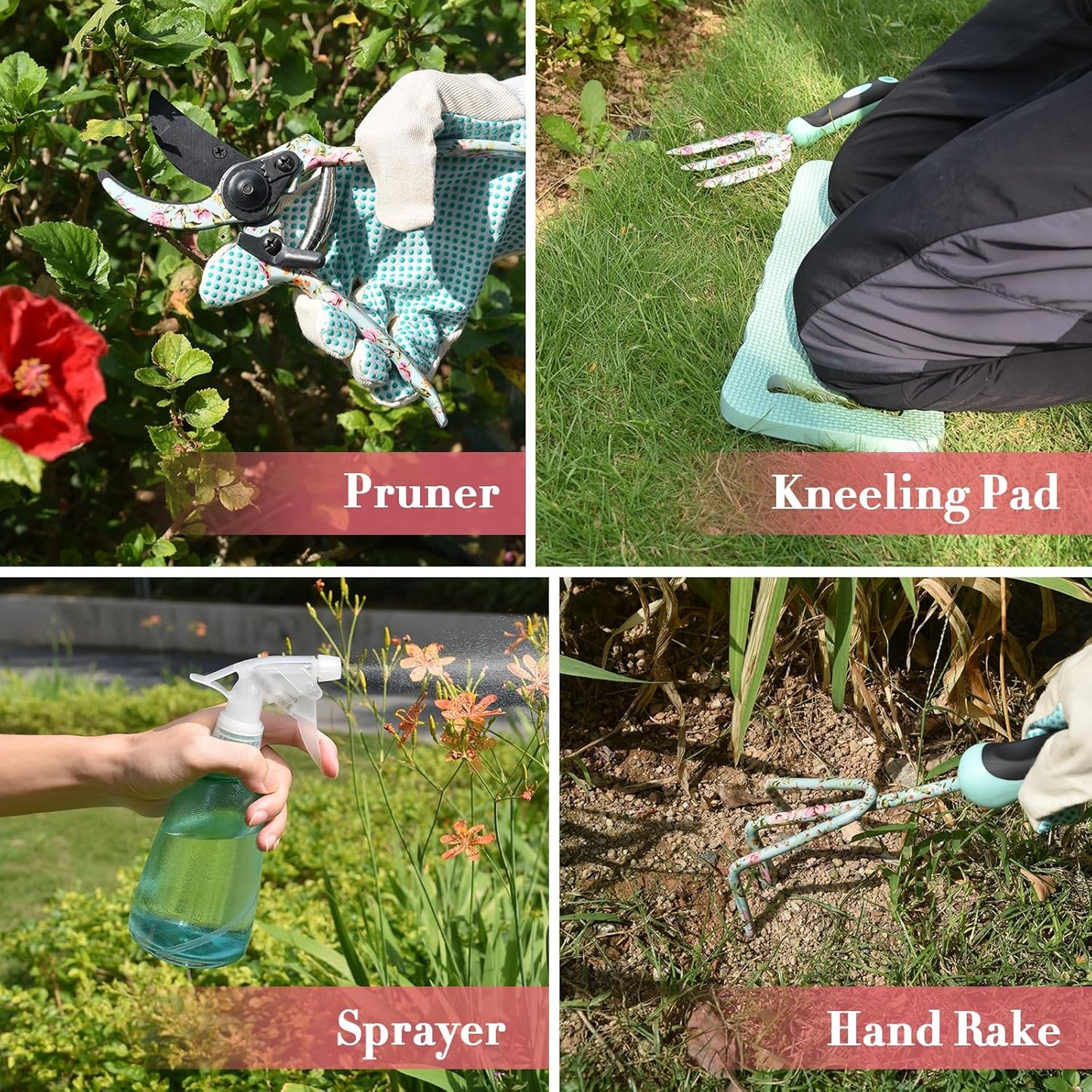 Garden Tools Set, Carsolt 11 Pcs Heavy Duty Floral Gardening Tools Kit with Non-Slip Rubber Handle, Special Gardening Gifts for Women Mom Birthday