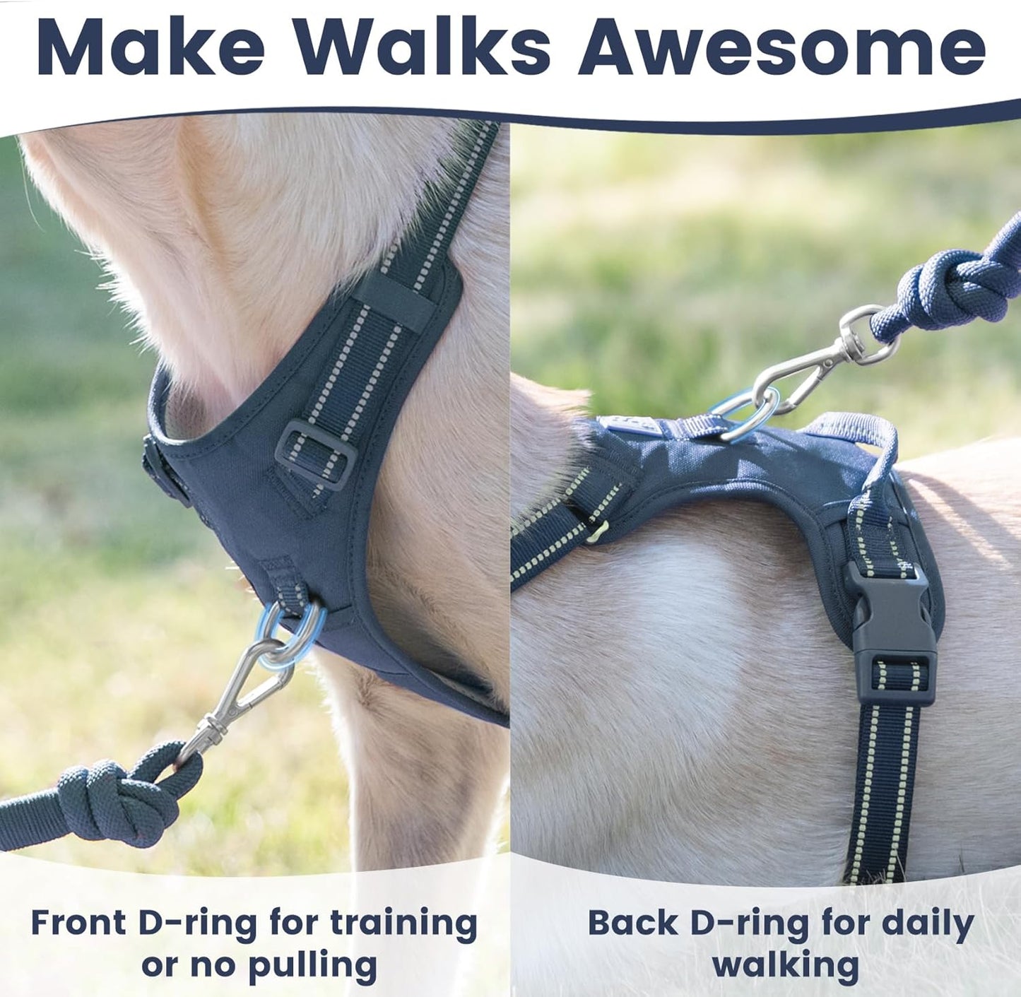 No Pull Dog Harness, Reflective Puppy Vest for Small Medium Large Sized Dog(Prussian Blue,M)
