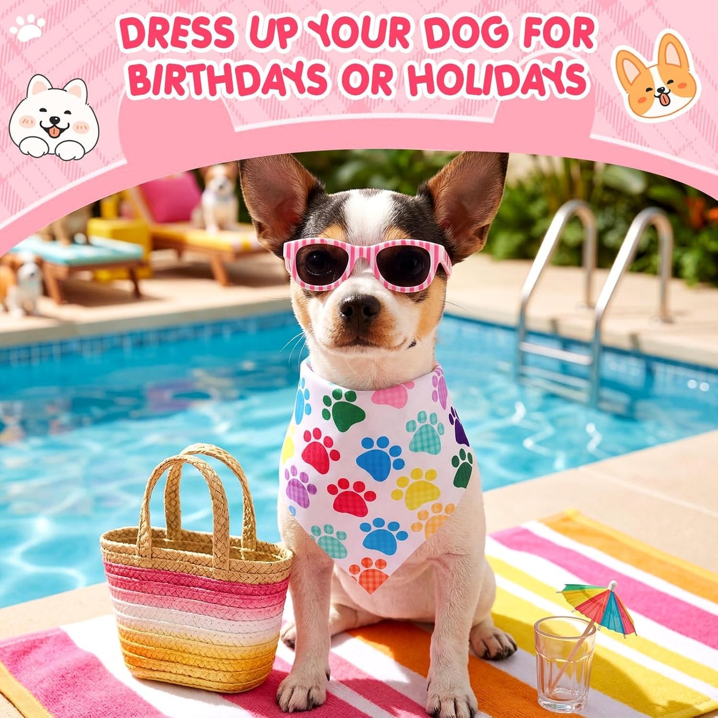 Hillban 72 Pcs Paw Dog Bandanas Bulk, Colorful Triangle Scarf Paw Pattern Pet Scarf Soft Cute Dogs Triangle Scarves Bone Dog Bandana Bibs for Pet Party Costume Photo Props, Small and Medium Pets