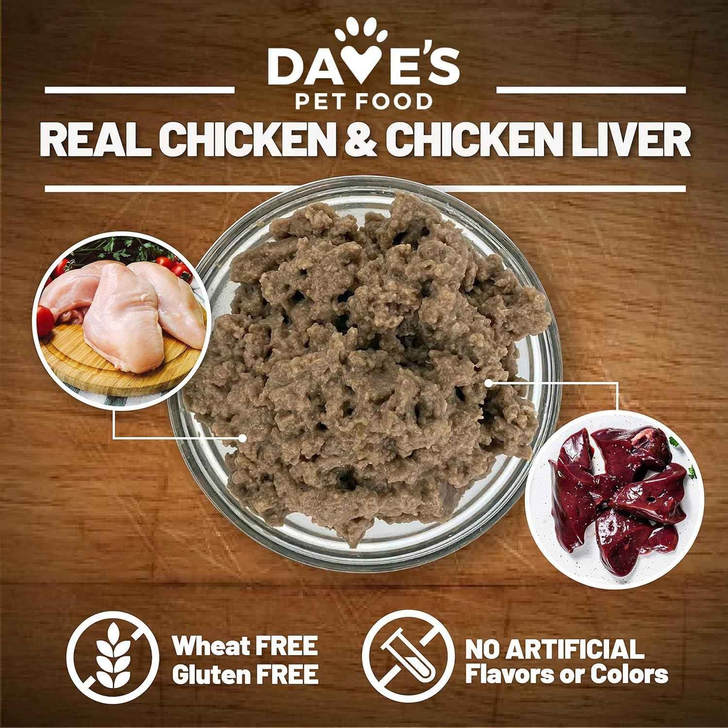 Dave's Pet Food Grain Free Wet Dog Food (95% Chicken & Chicken Liver), Made in USA Single-Source Protein, Limited Ingredients, 12.5 oz Cans (12 Pack)