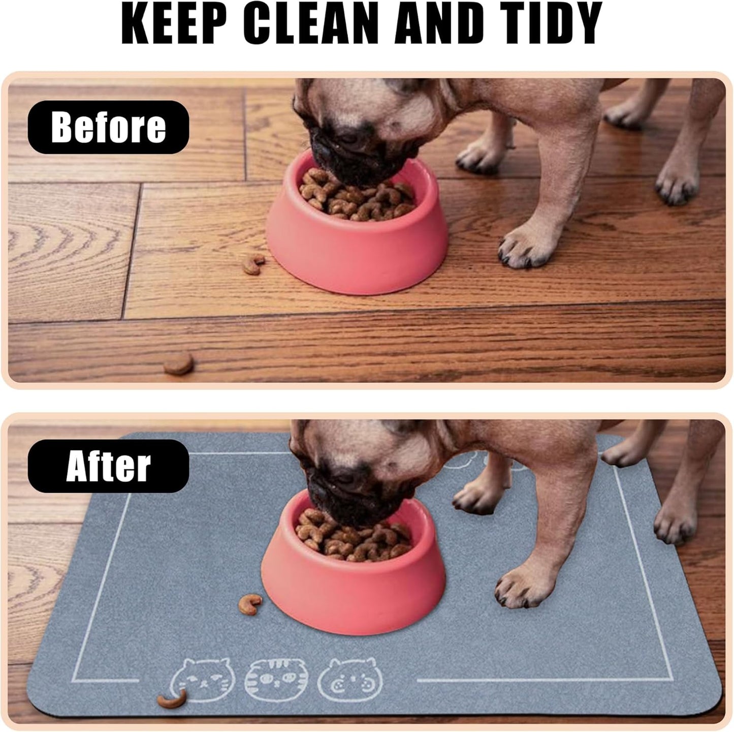YCT Cat Pet Food Mat, Non-Slip Bottom Absorbent Quick Dry Feeding Mat for Dogs & Cats, Pet Supplies, 16.9"x24" Navy Blue