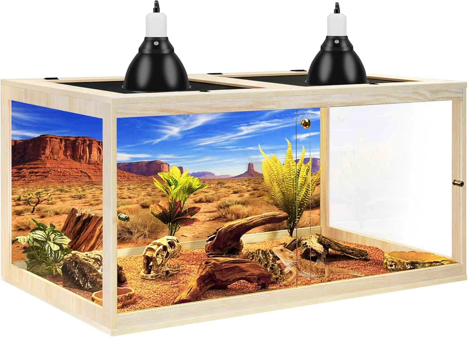 PROLEE 120 Gallon Bearded Dragon Tank, Tempered Glass Reptile Tank with Mesh Roof and Front Sliding Door, Anti-Scratch Lizard Tank, 4X2X2 Reptile Encloure, 48“L x 24”W x 24" H (Oak)