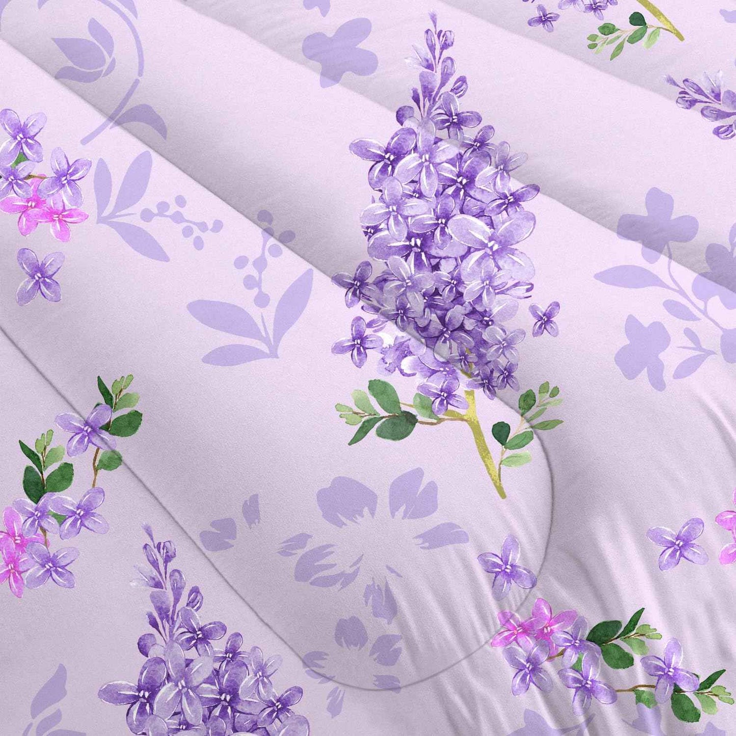 Floral Bedding Set Full : Purple Lilac Flower Comforter Set for Girls Women Kids Teens Bedroom Bed Bedspread Quilt,1 Comforter,2 Pillow Cases