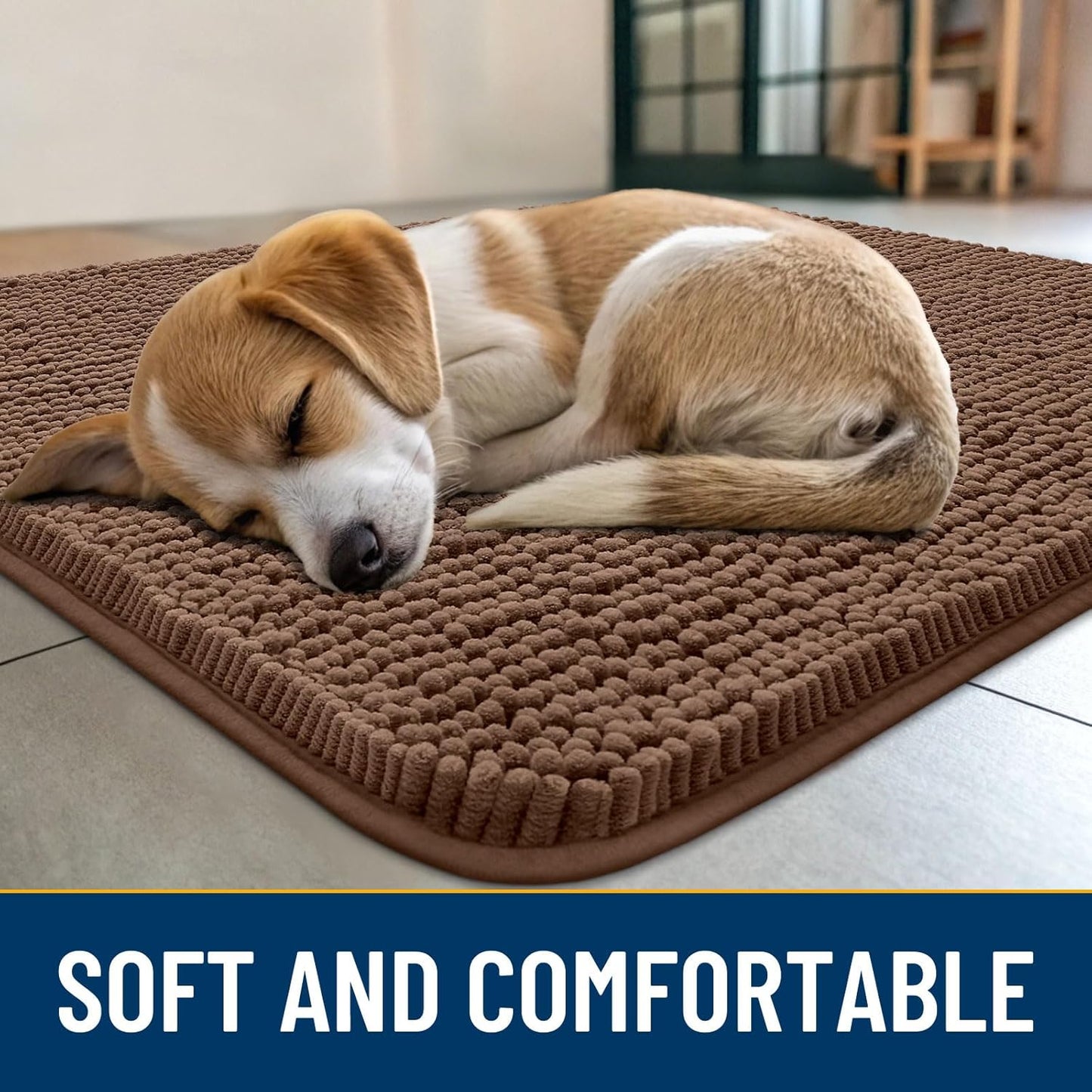 Smiry Dog Door Mat for Muddy Paws 48x30, Absorbs Moisture and Dirt Doormat, Non-Slip Washable Quick Dry Chenille Front Door Mat Indoor Entrance, Entryway Carpet for Inside Floor, Mocha