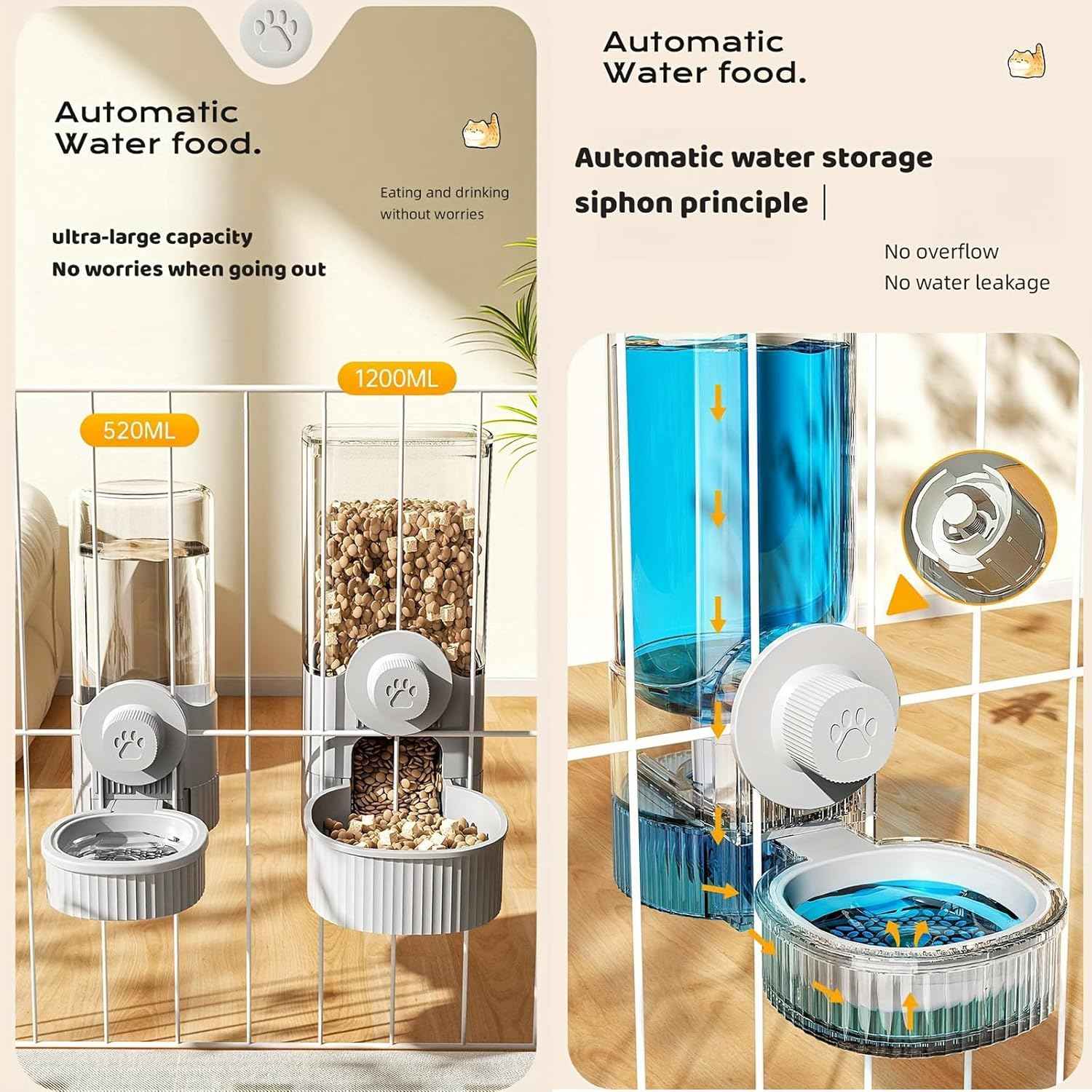 GPY Automatic Hanging Gravity Pet Feeder and Water Dispenser Set ，Automatic Rabbit Feeder and Dog Water Dispenser for Dogs Cats Pets Animals Large Capacity (Blue Water Feeder&Food Feeder) (Blue)