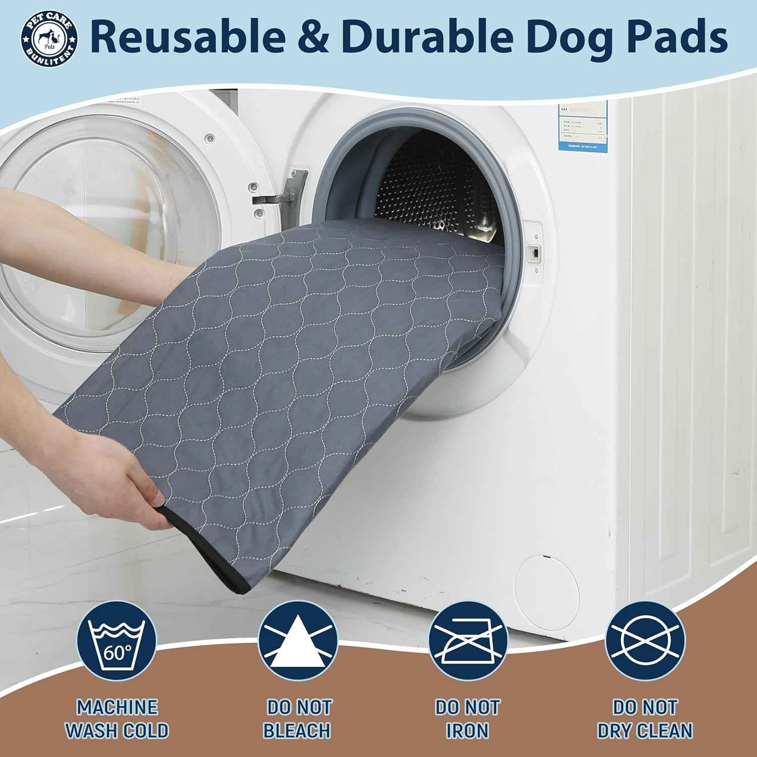 Washable Pee Pads for Dogs, 36x48 Reusable Puppy Pads with Fast Absorbent, Waterproof Reusable Pee Pads for Whelping, Traing, Incontinence and Potty, 3 Pack, Grey.