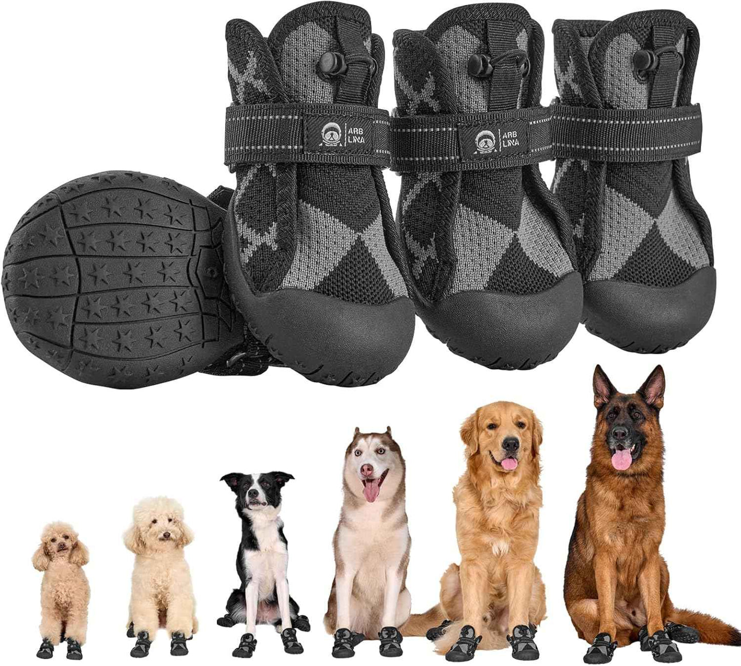 Arblina Dog Shoes for Large Medium Size Dogs, Waterproof Anti Slip Dog Boots&Paw Protectors for Summer Hot Pavement Winter Snow, Breathable Dog Booties for Outdoor Walking Hiking Hardwood Floor