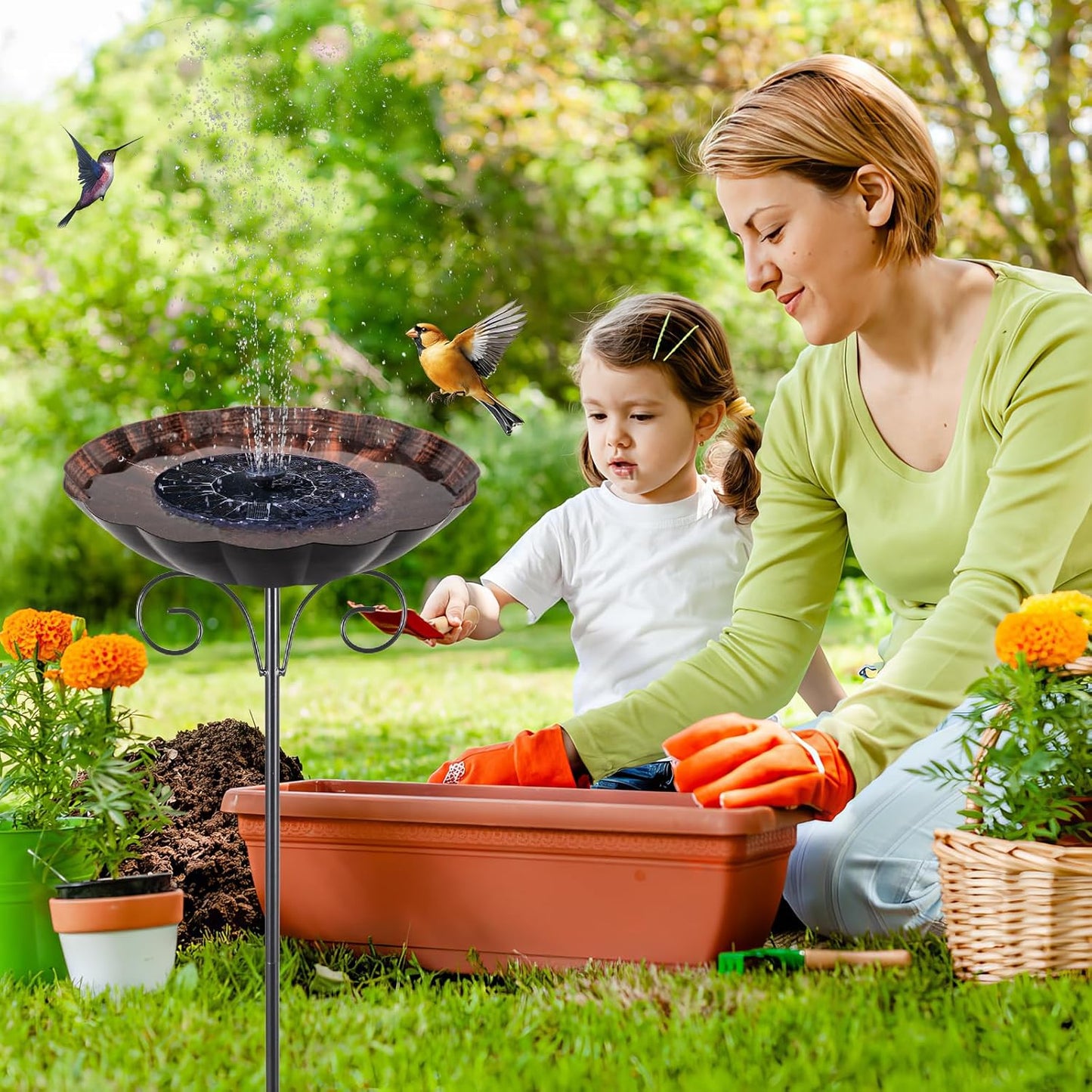 Metal Bird Baths for Outdoors, 39" H Birdbath with 10 Inch Bowl, Standing Bird Bath & Bird Feeder with Stake for Outside Garden Patio Yard Lawn Decor, Copper