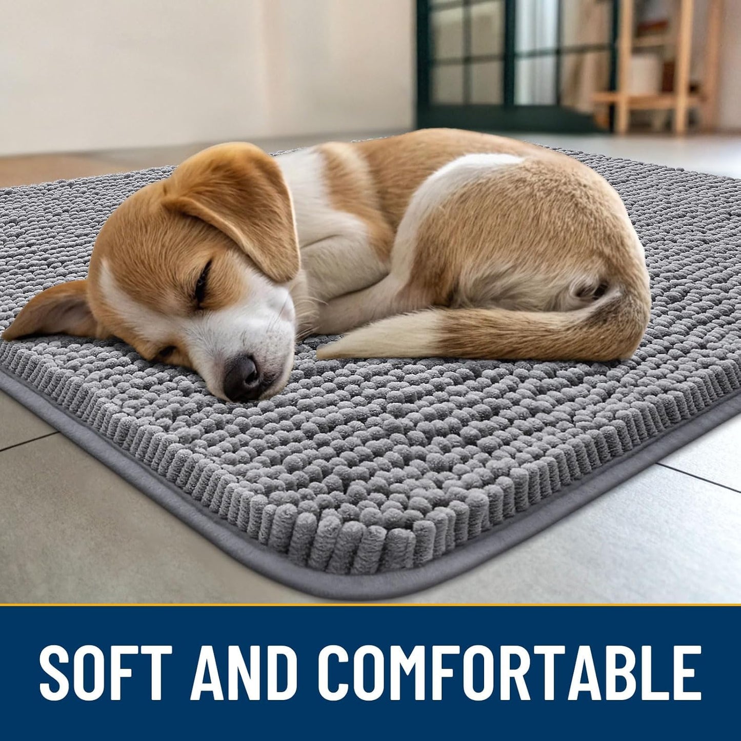 Smiry Dog Door Mat for Muddy Paws 48x30, Absorbs Moisture and Dirt Doormat, Non-Slip Washable Quick Dry Chenille Front Door Mat Indoor Entrance, Entryway Carpet for Inside Floor, Grey