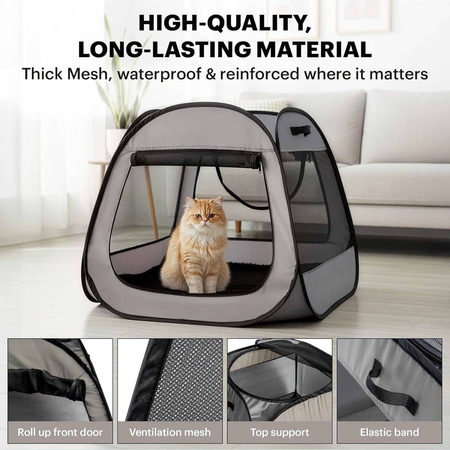 LAFYETTE. - US Based, Portable Cat Playpen, Trapezoidal Stable Design, Foldable Pet Tent for Indoor Outdoor Use, Cat Dog Play Enclosure, Kitten Puppy Kennel Crate, Pet House, Easy Setup, 33" x 26.5"