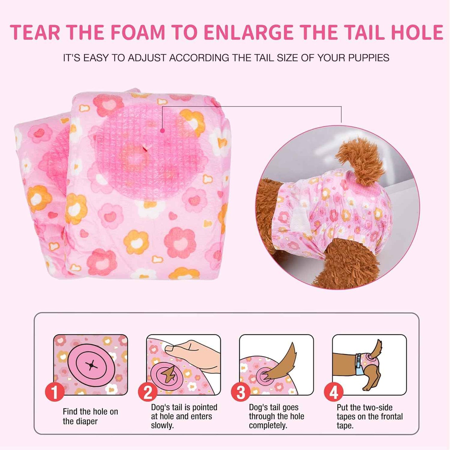 Pet Soft Dog Diapers Female, Disposable Female Dog Diaper, Doggie Diapers for Cat Puppy with Adjustable Foam Tail Hole(Pink,36XS)