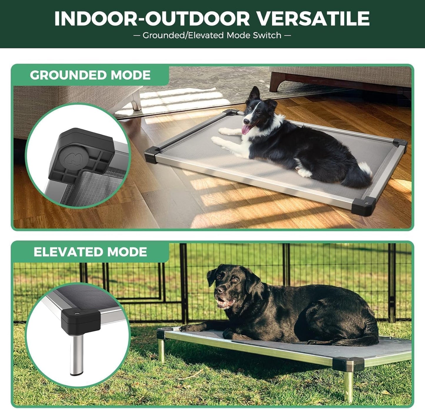 FXW TitanNest Chew-Proof Elevated Dog Bed, Raised Cot for Indoor/Outdoor/Camping Use, Durable & Washable Padded Pet Bed for Large Dogs, 47.0" L x 29.0" W x 7.3" H, Gray