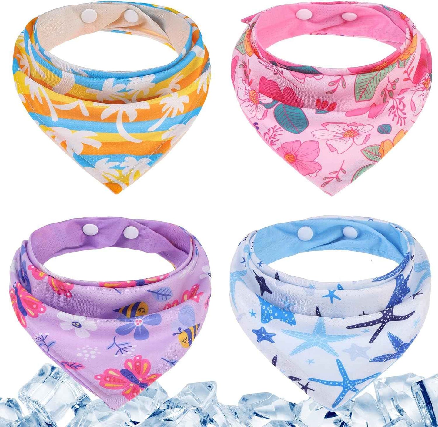 PAWCHIE Dog Cooling Bandana Small, 4 Packs Ice Cool Pet Triangle Scarf Bibs Reversible Styles, Summer Adjustable with Two Snaps, Kerchief Set Accessories for Dogs, Puppy, Cats