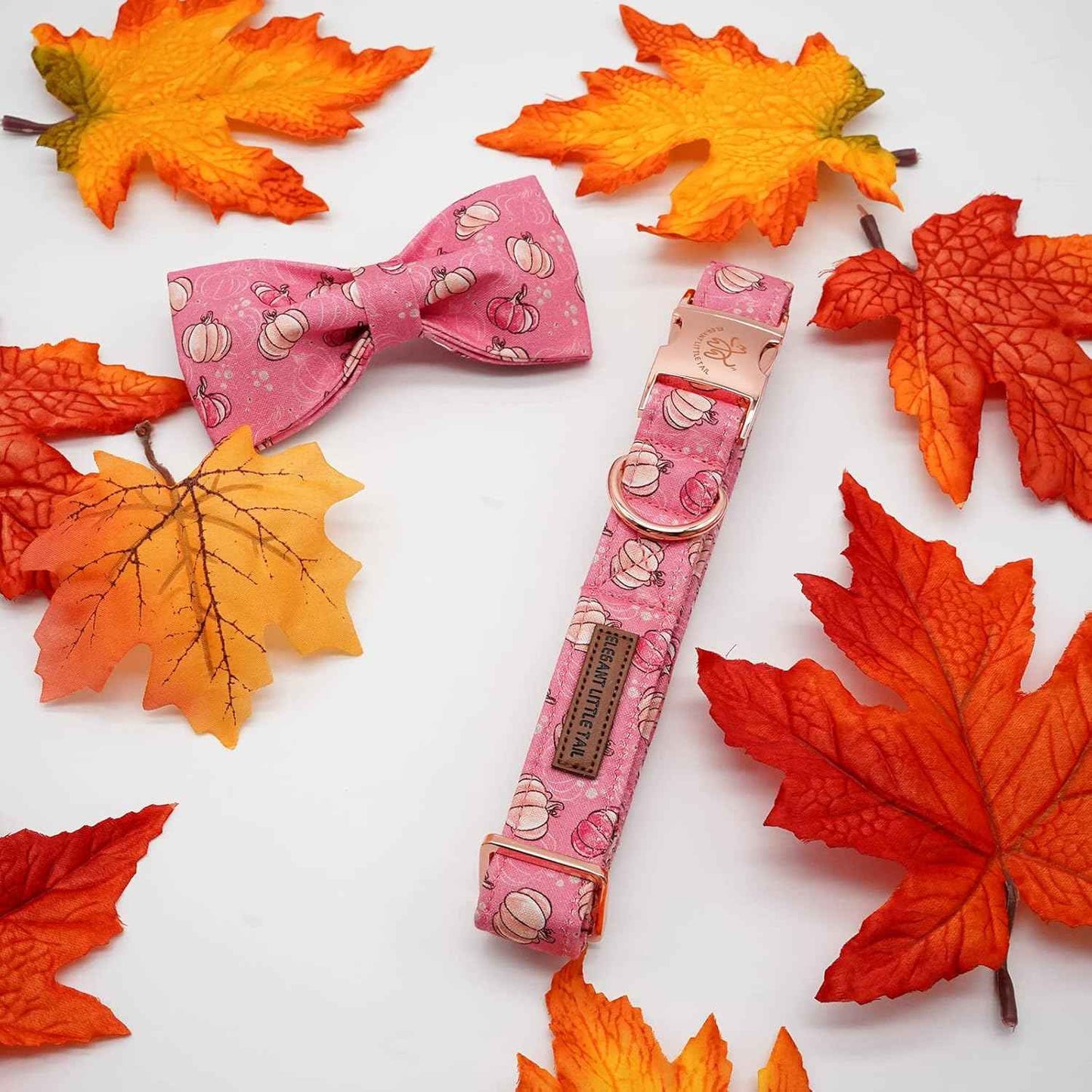 Elegant Little Tail Dog Collar with Bow, Adjustable Halloween Pumpkin Bowtie Collar for Small to Large Dogs