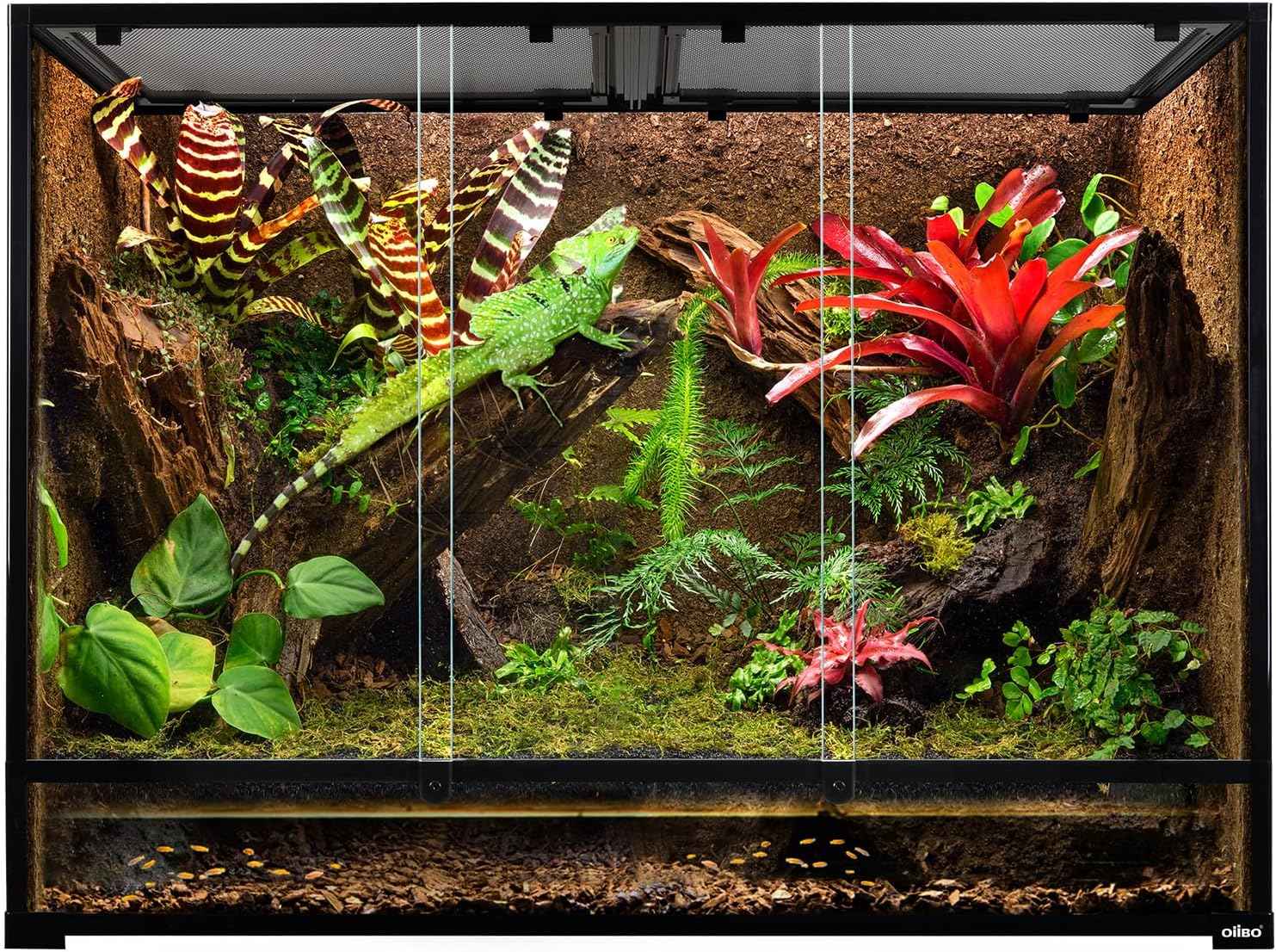 135 Gallon Reptile Terrarium, 48" x 18" x 36" Full Tempered Glass Vertical Reptile Tank,Front Sliding Door with Top Screen Ventilation Reptile Amphibian Tall & Extra-Long Habitat Enclosure Cage