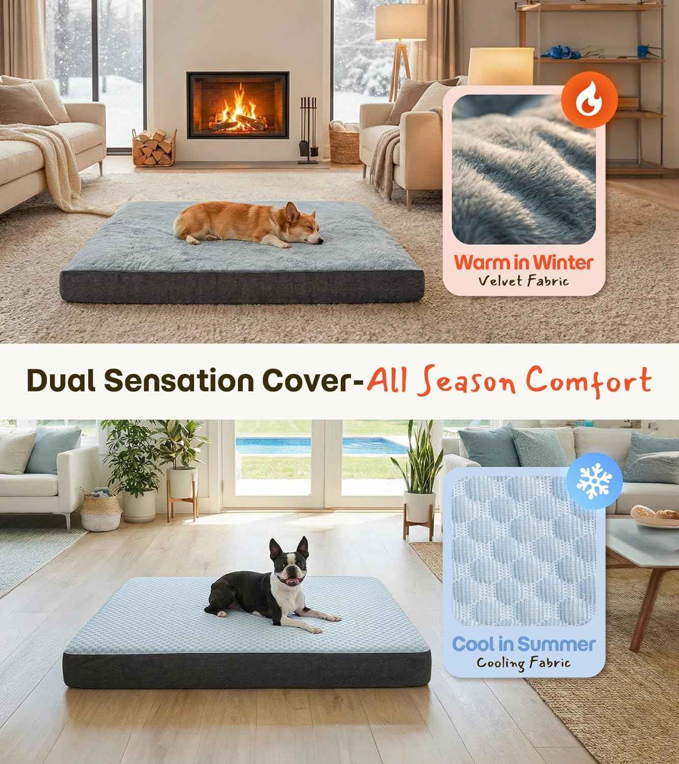 Dog Bed for Crate, Extra Large Cooling Mat for Dogs, Waterproof Dog Bed with Dual Surface Removable Washable Covers, 36 x 27 Inch Pet Bed with Egg Crate Foam