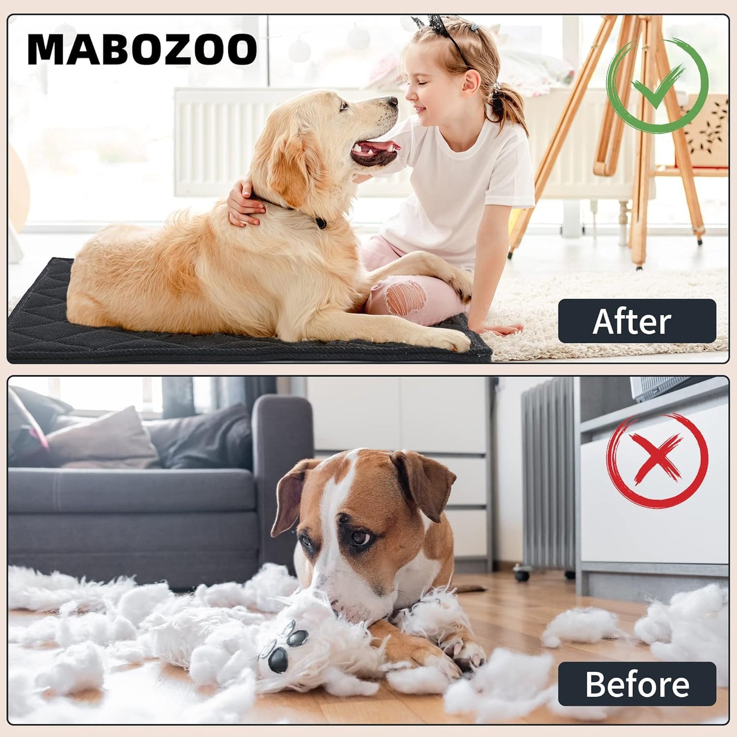MABOZOO Indestructible Dog Beds - Chew Proof Crate Pad for Aggressive Chewers, Machine Washable Quilted Mat, Durable for Small Dogs, Black Kennel Pad (17x23 in)