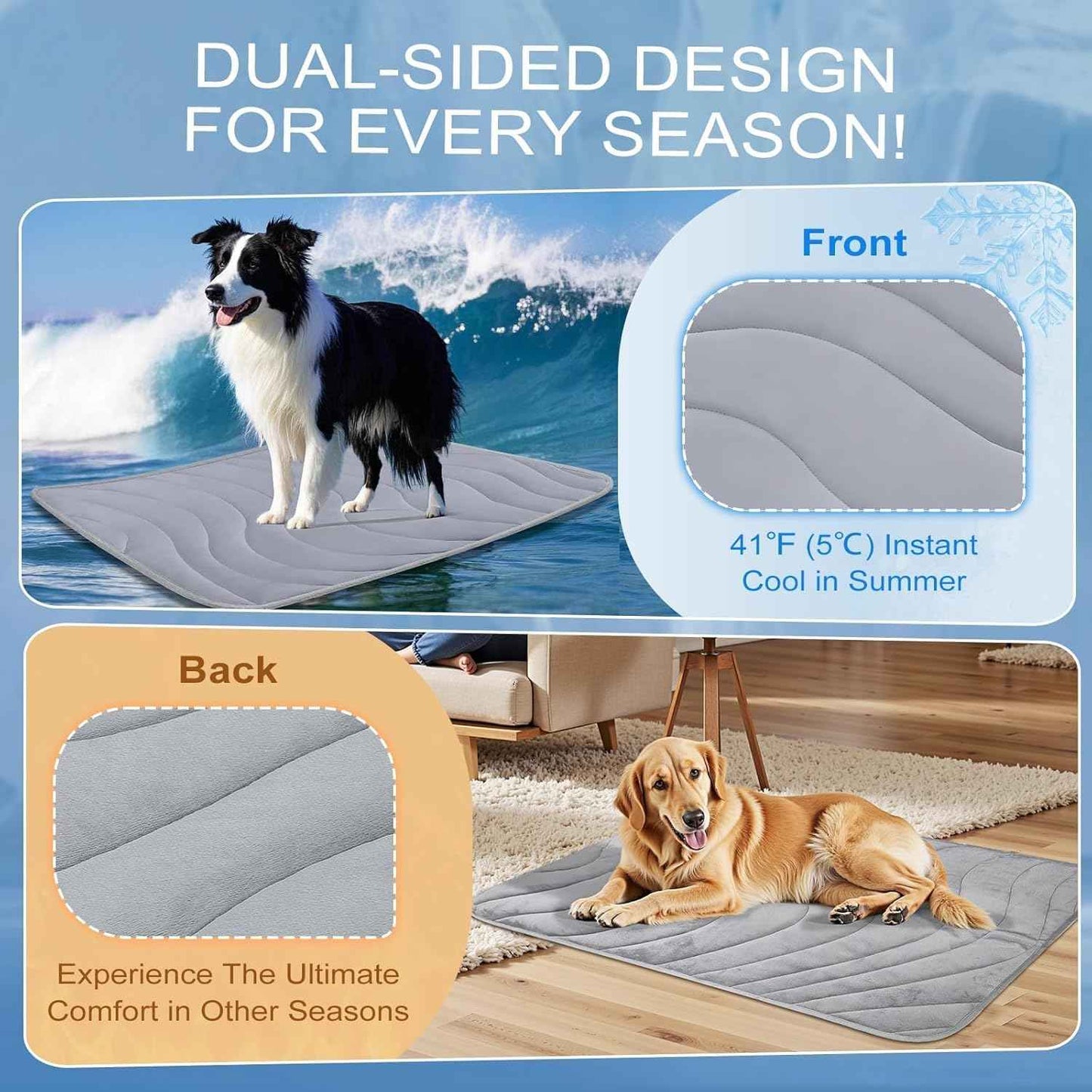 Cozyide Dog Cooling Mat, Q-Max>0.45 Thin Breathable Cooling Mat for Large Dogs, Washable Reversible Dog Pad for Four Seasons, 36"" L x 23"" W, Dark Grey