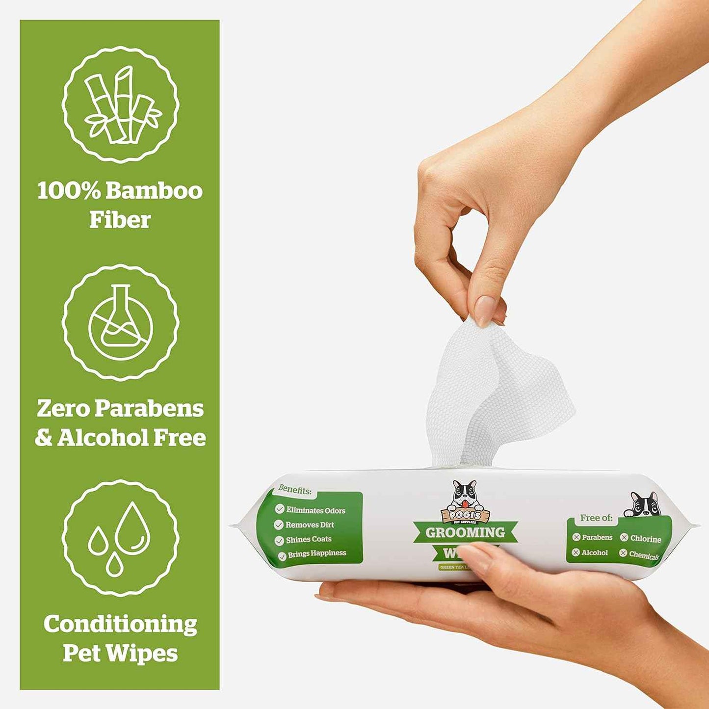 Pogi’s Dog Grooming Wipes – Hypoallergenic Pet Wipes for Paws, Body & Butt – Cleaning & Hydrating, Green Tea Scent, 400-Count