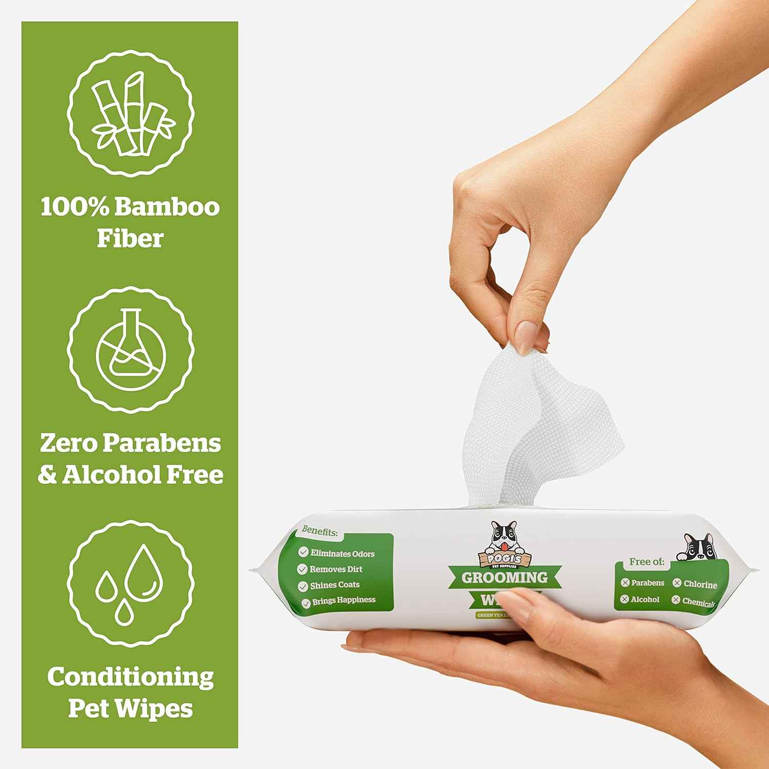 Pogi’s Dog Grooming Wipes – Hypoallergenic Pet Wipes for Paws, Body & Butt – Cleaning & Hydrating, Green Tea Scent, 400-Count