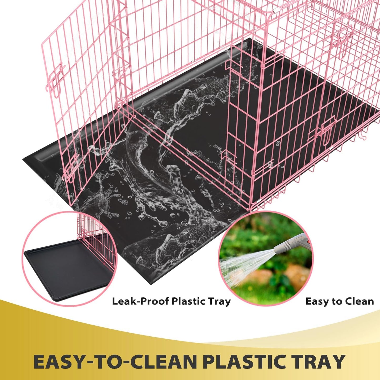 BestPet | Dog Crate | 48" | Pink | Foldable Metal Kennel with Double Doors, Secure Slide-Bolt Latches, Leakproof Tray | Portable Dog Cage for Large Breeds | for Travel, Indoor & Outdoor Use