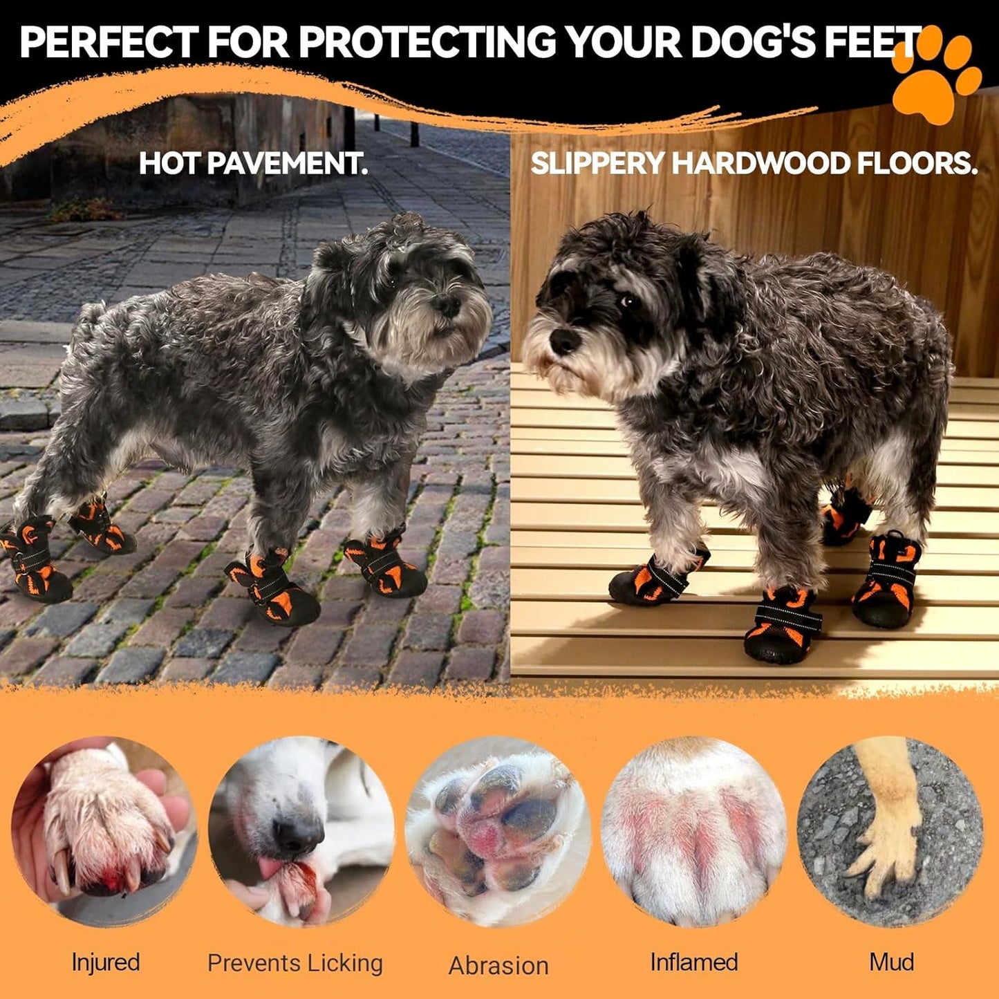 Dog Shoes for Large Small Medium Dogs,Waterproof Dog Boots & Paw Protectors with Breathable Mesh for Summer Hot Pavement,Anti-Slip Dog Booties for Hiking Hardwood Floors Winter Snow (Orange-1)