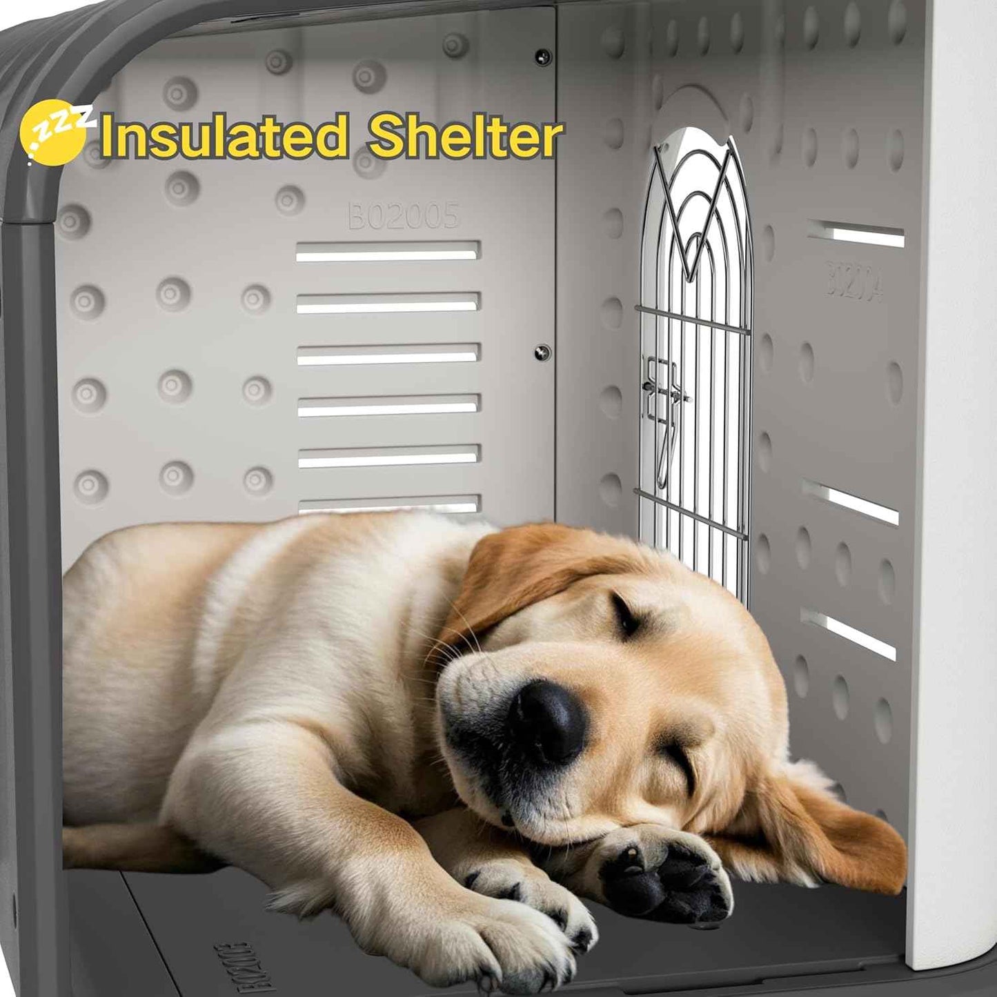 ‌Double-Wall Plastic Dog House Outdoor Indoor,Insulated Double-Reinforced Dog House Waterproof for Small-Medium Dogs,Durable Puppy Shed with Elevated Floor & Air Vents,Easy Install and Clean