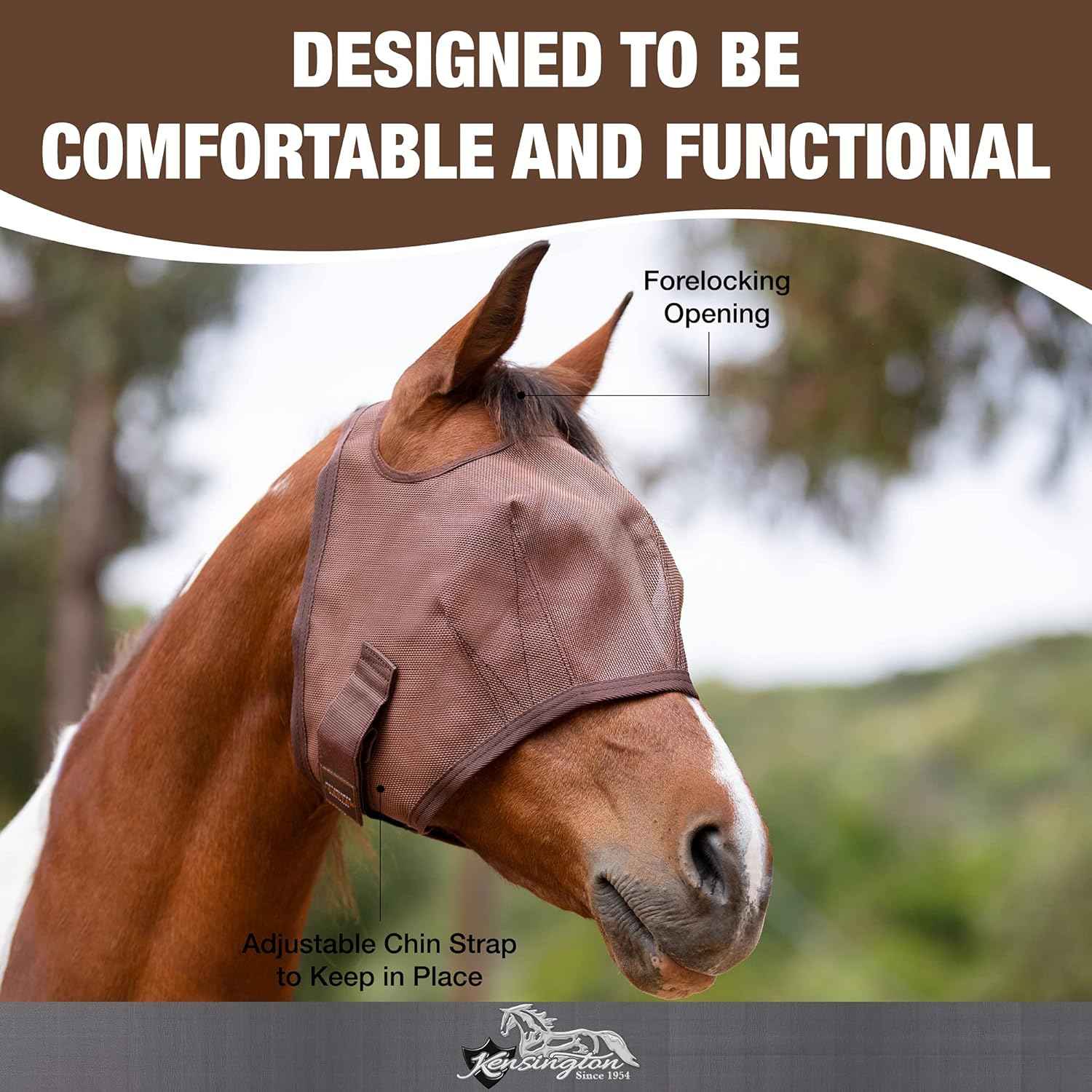 Kensington Fly Mask Web Trim Protects Horses Face and Eyes from Bites and Sun Rays While Allowing Full Visibility Ears and Forelock Able to Come Through The Mask, X-Large, Desert Sand
