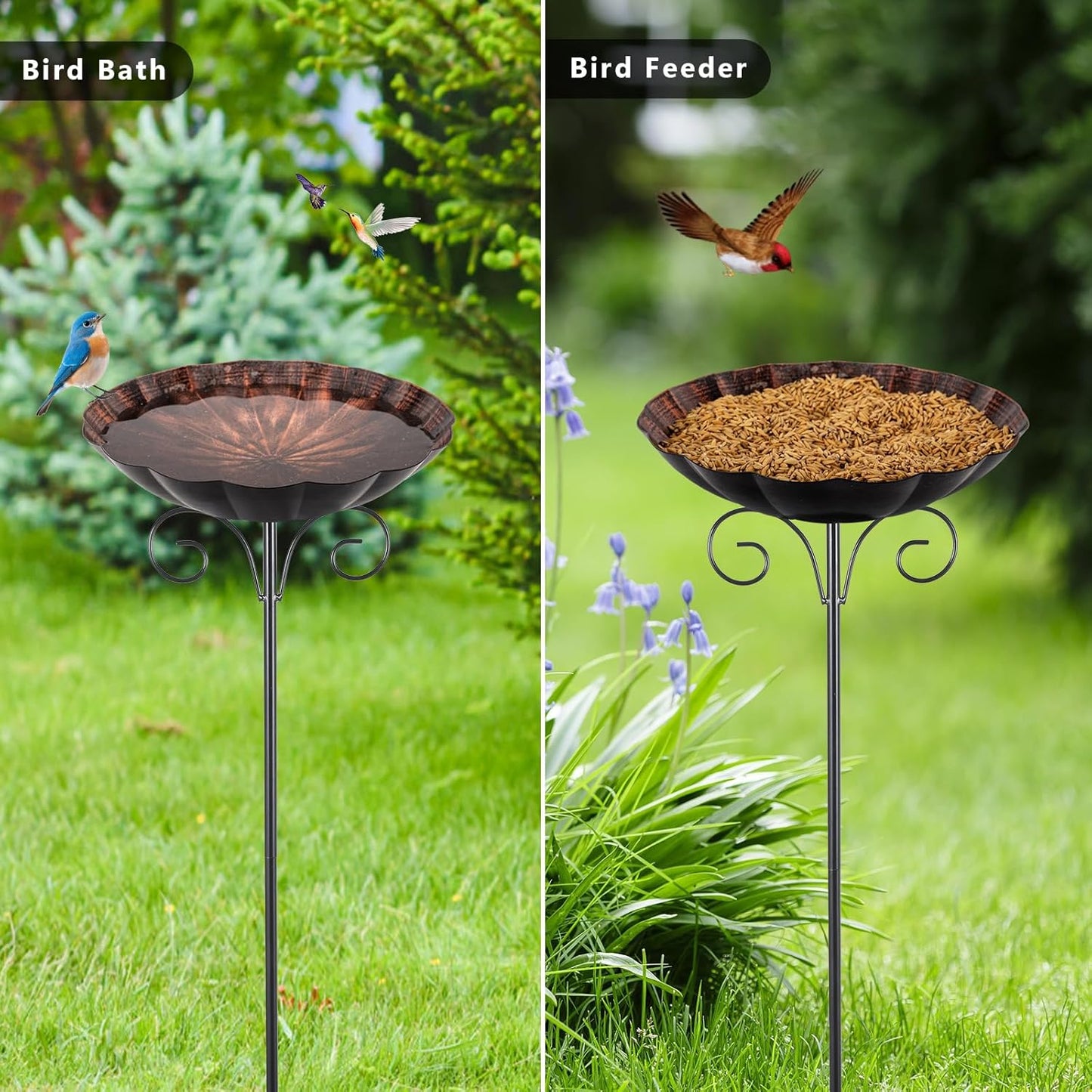 Metal Bird Baths for Outdoors, 39" H Birdbath with 10 Inch Bowl, Standing Bird Bath & Bird Feeder with Stake for Outside Garden Patio Yard Lawn Decor, Copper