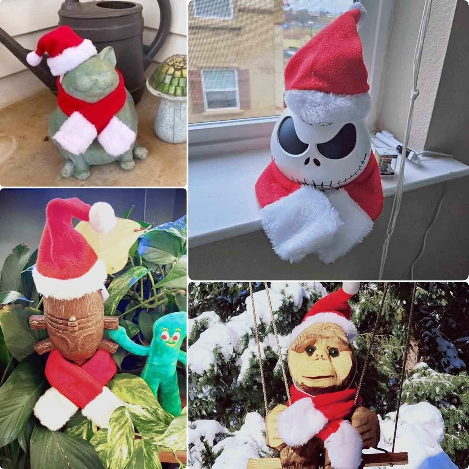 Enjoying Cat Christmas Costume, Santa Hat with Red Scarf for Cats Small Dogs, Rabbit Xmas Outfit, Pet Santa Claus Hat Scarf for Cold Day Head and Neck Warm, New Year Party Cosplay