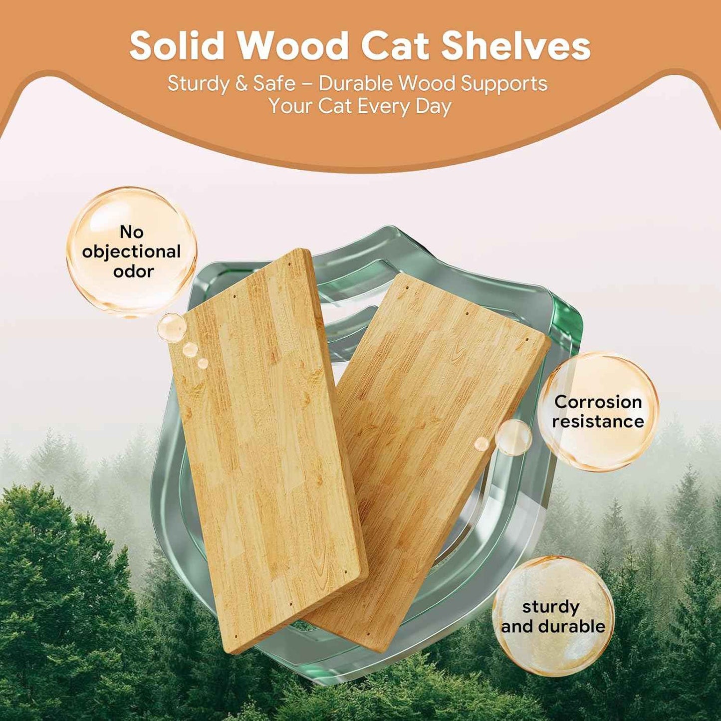 3Pcs 14"×8" Large Cat Wall Shelves - Wall Mounted Cat Shelves, Natural Wood with Fixtures for Large Cats and Kittens for Household Pets Sleeping, Playing, Climbing