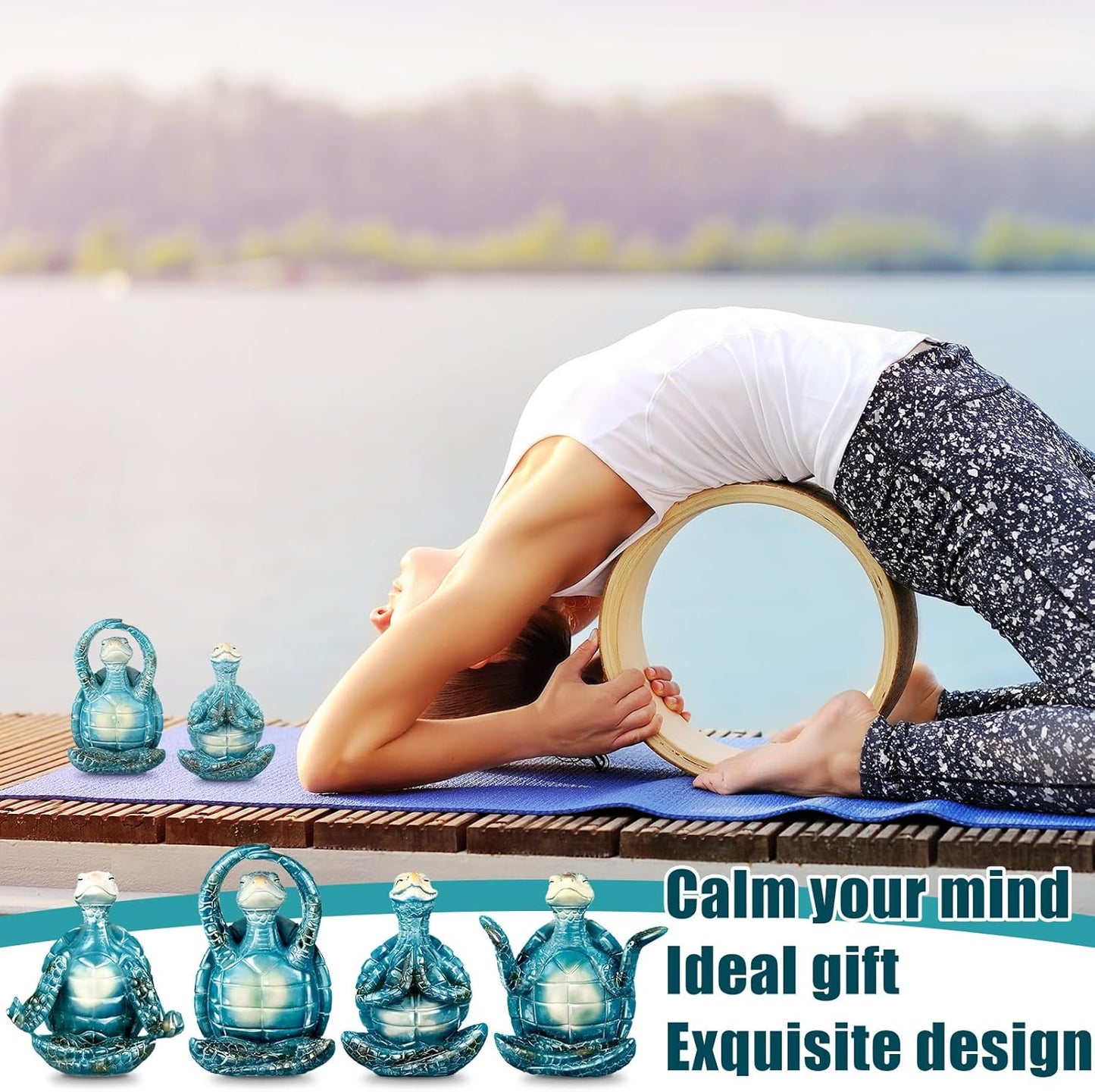 Briwooody 4 Pcs Sea Turtle Meditation Yoga Decor Office Beach Zen Room Decor Sea Turtles Yoga Figurines Coastal Ocean Beachy Bathroom Turtle Gifts for Women Yogis Home Office Decorations(Fashion)